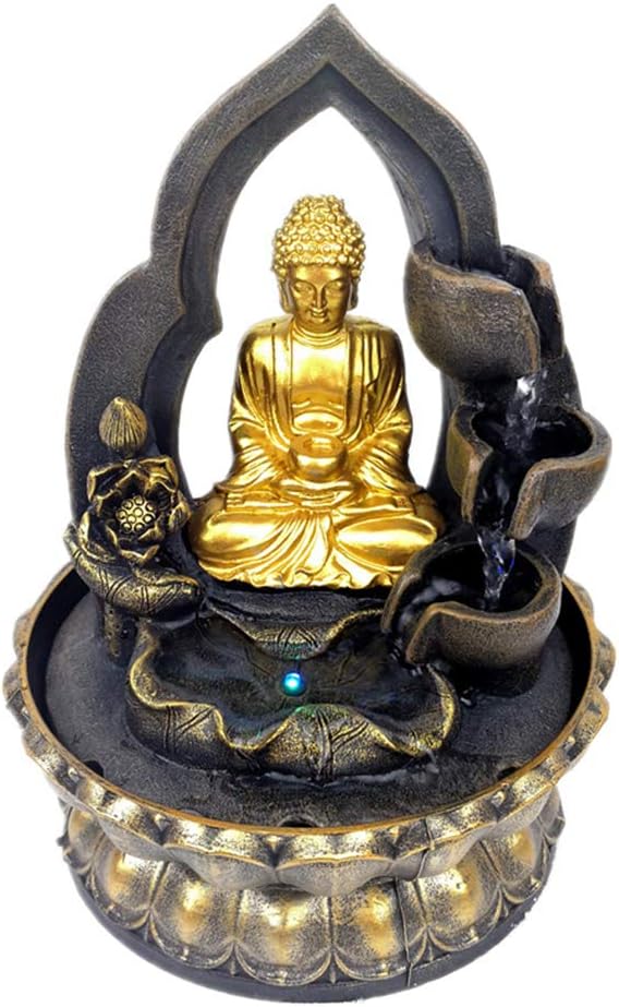 118in Buddha Tabletop Waterfall Fountain for Home Office Bedroom - Gold
