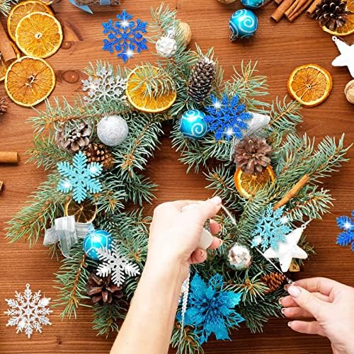 Whaline 48Pcs Glitter Snowflake Hanging Christmas Decor