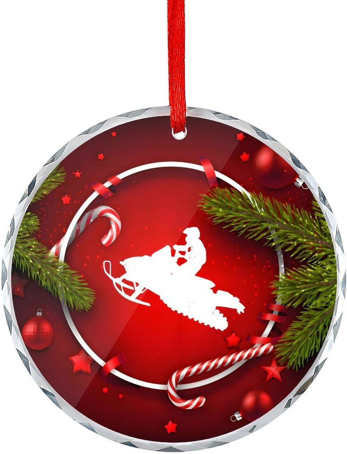 Snowmobile Christmas Glass Ornament 31 Inch Pendant