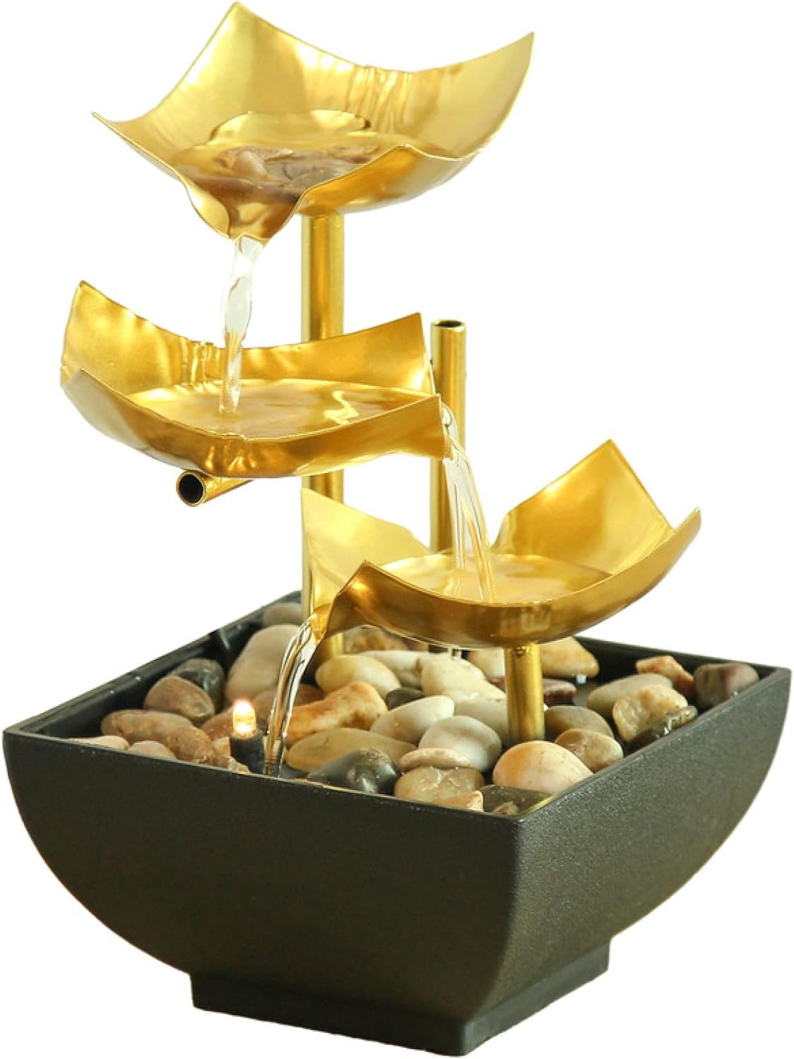 APLUSH Tabletop Fountain Waterfall with 3-Tier Design and Deep Basin