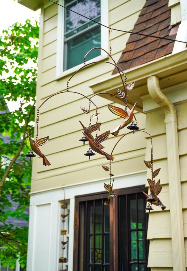 Metal Hummingbird Garden Mobile with Bells - Handcrafted Wind Chime Decor