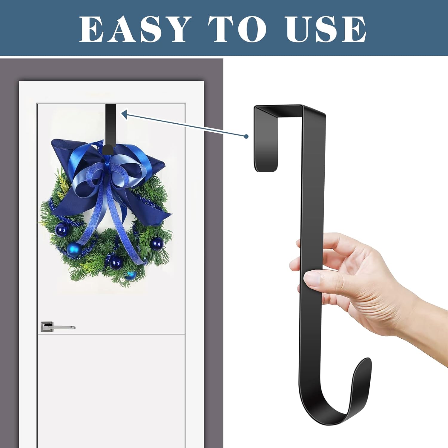 JUGEFORNI 12 Inch Black Door Wreath Hanger