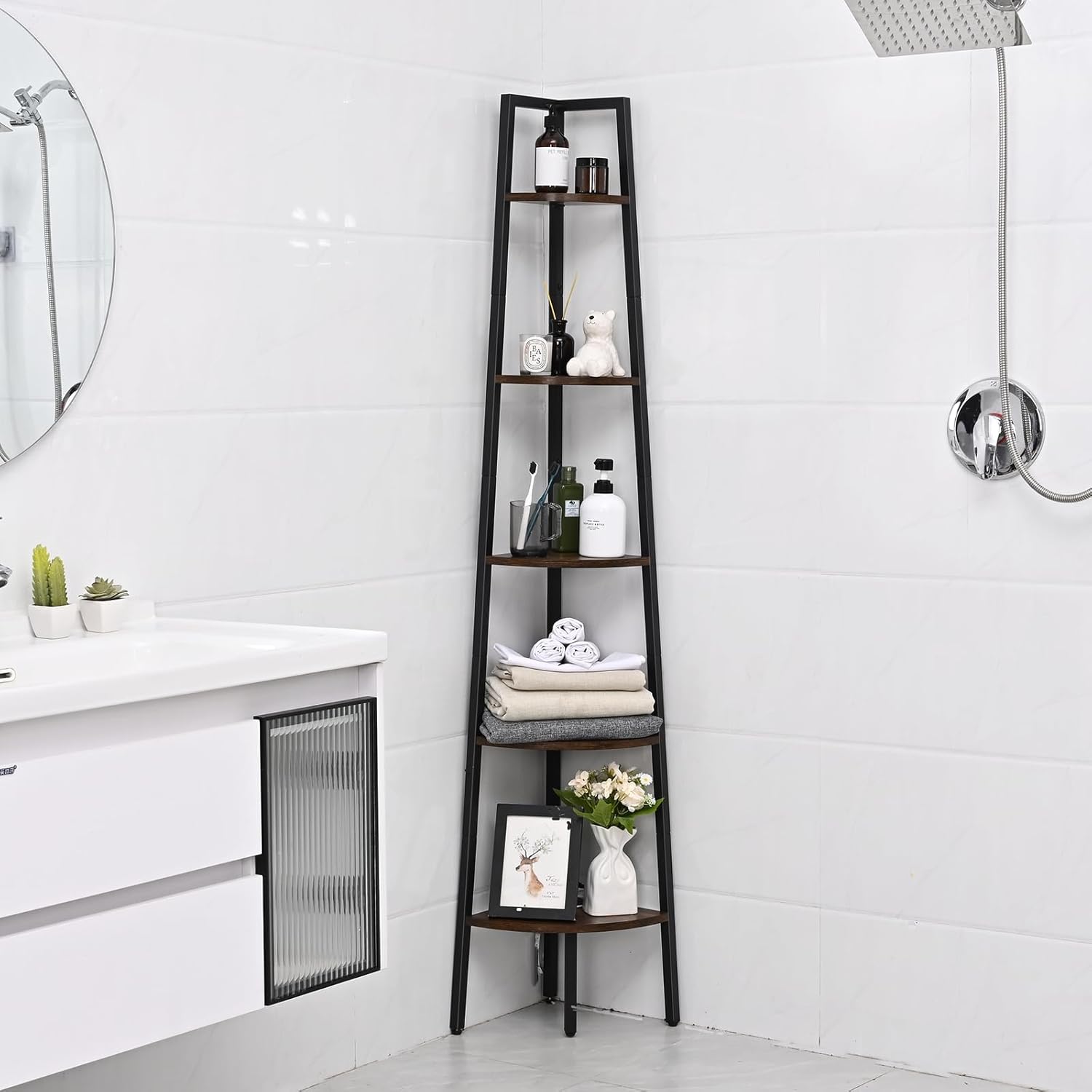 Waipfaru 5-Tier Corner Bookshelf with LED Light