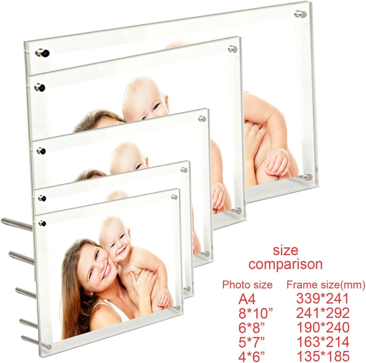BFRed Acrylic Photo Frame 5x7 Inch WallTabletop Frame 3 Pack