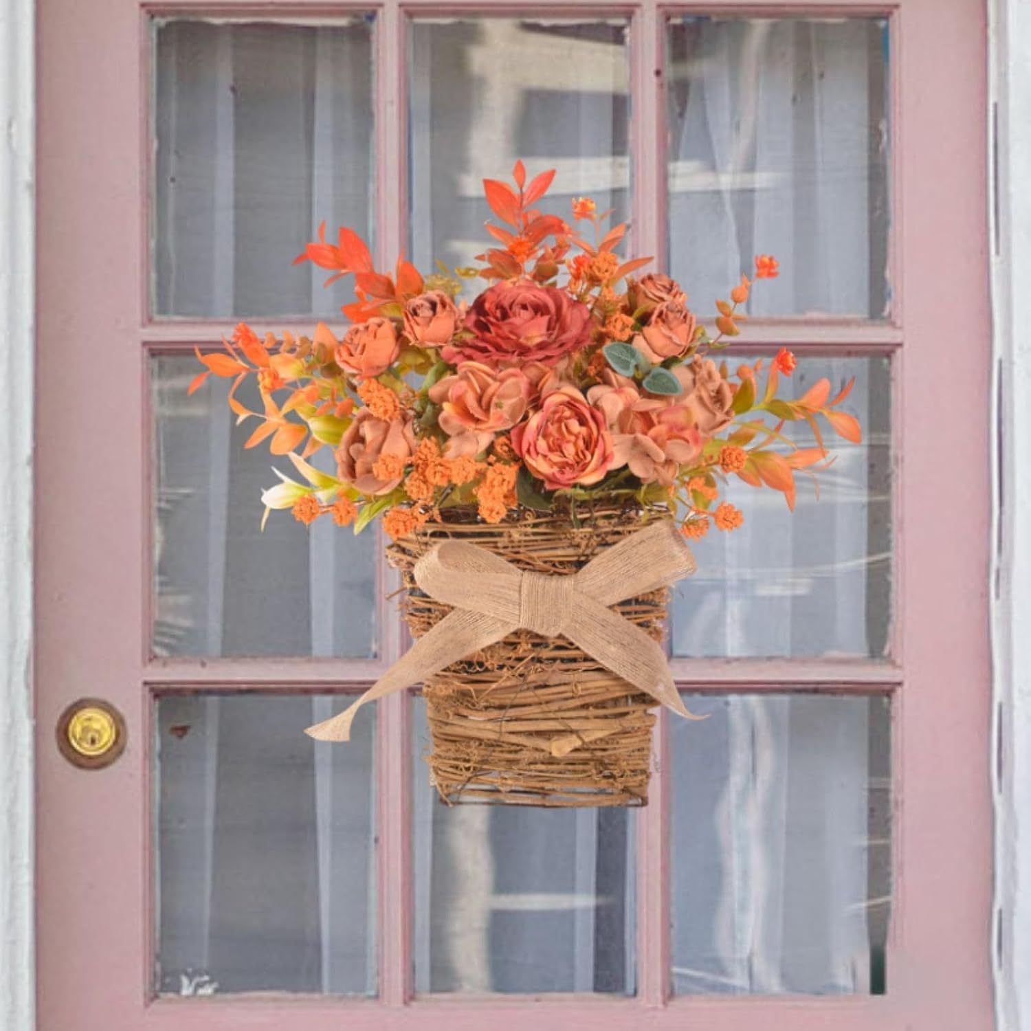 Wooden Door Hanger Basket with Silk Flowers