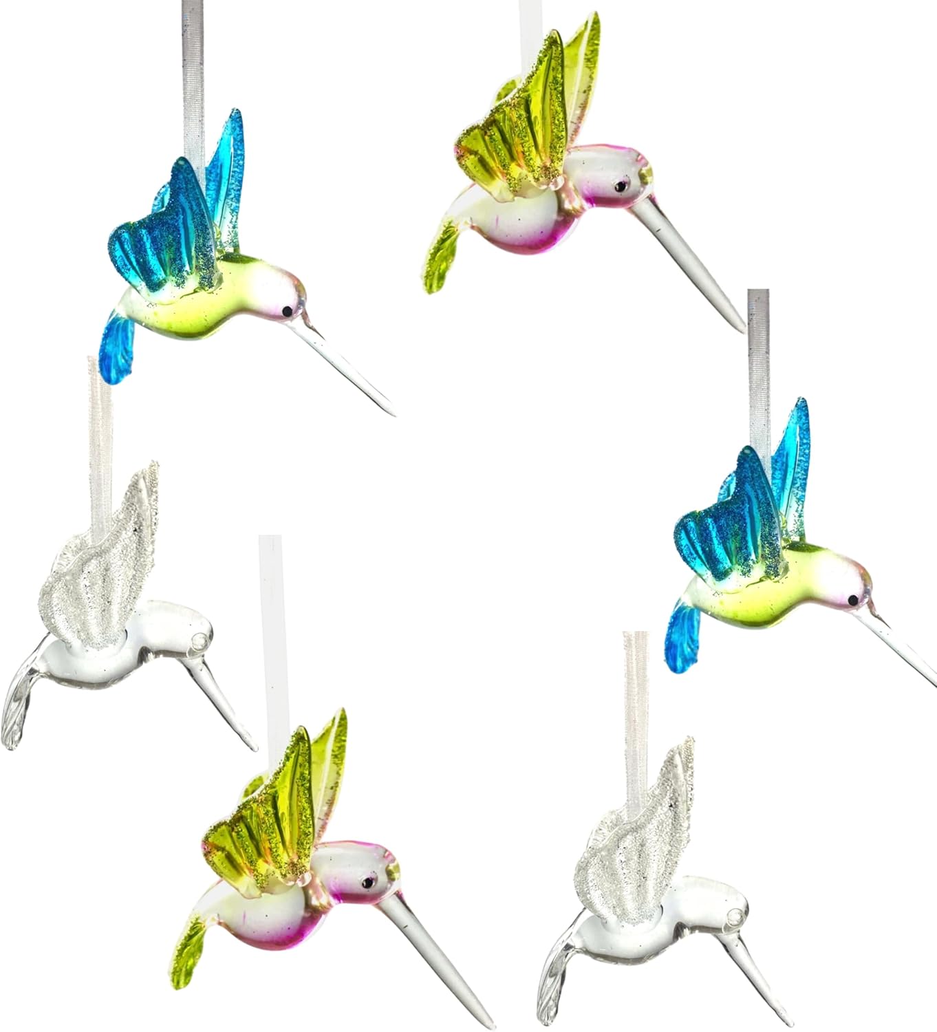 Set of 6 Glitter Hummingbird Hanging Ornaments
