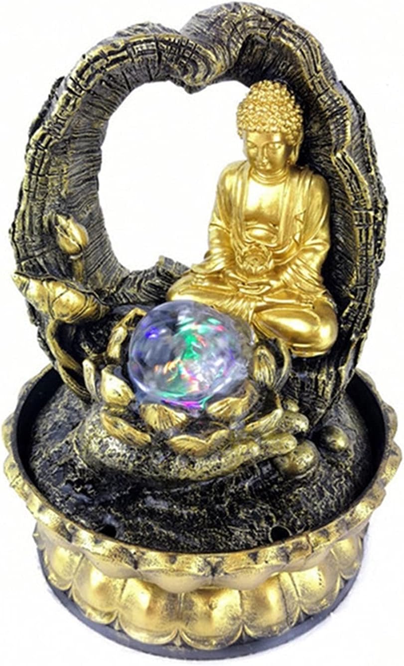 Golden Lotus Buddha Tabletop Water Fountain