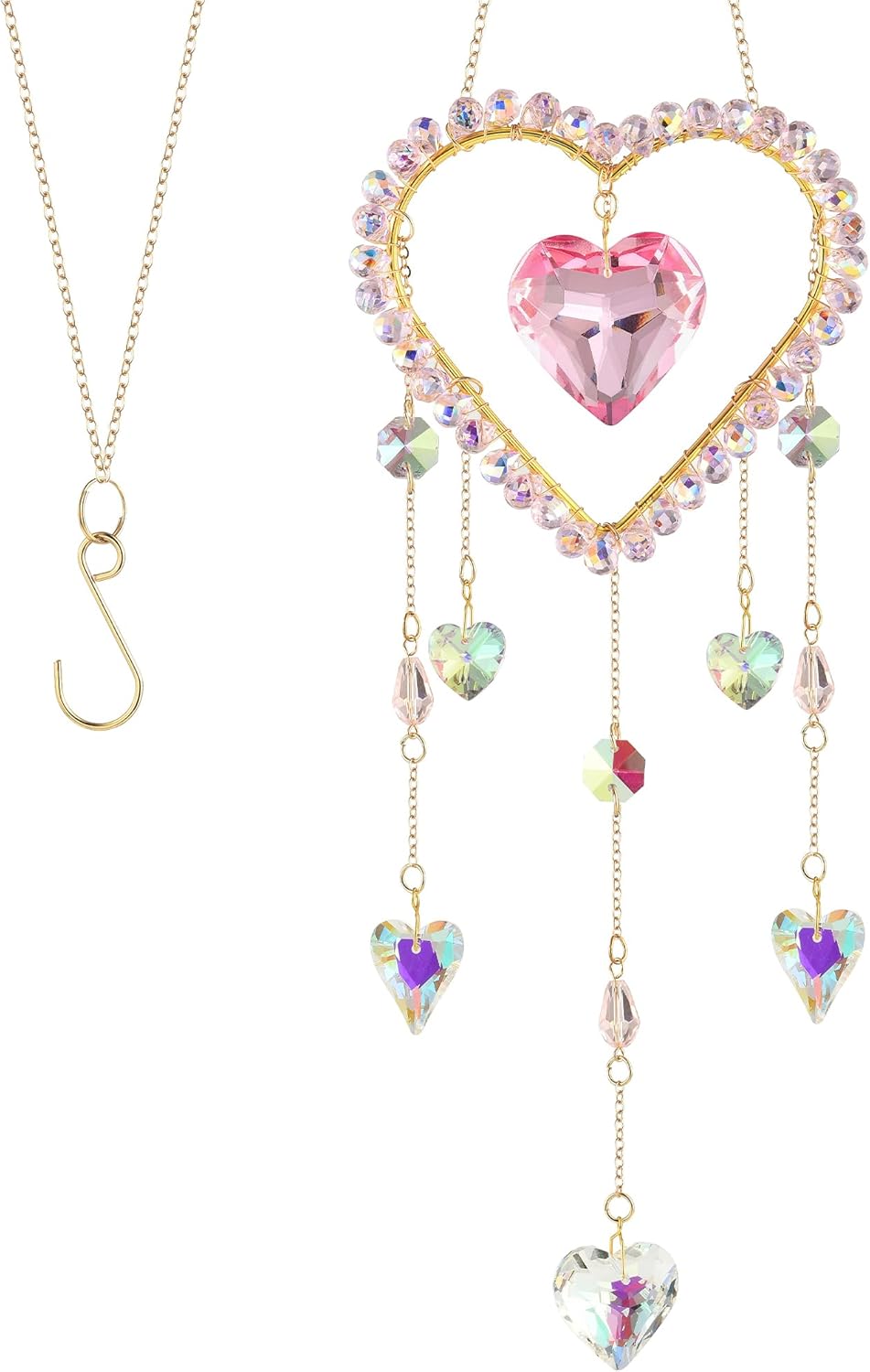 Love-Shaped Crystal Wind Chimes with Pink Heart Pendant