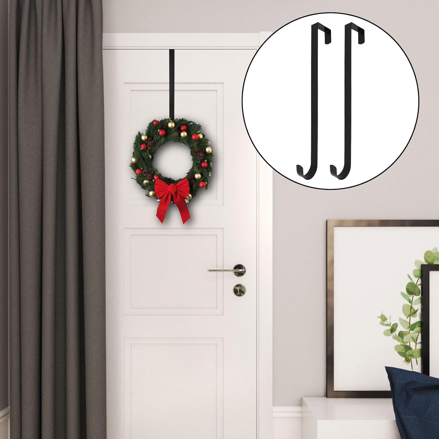 BENLIUDH Wreath Hangers for Front Door 3pcs Black