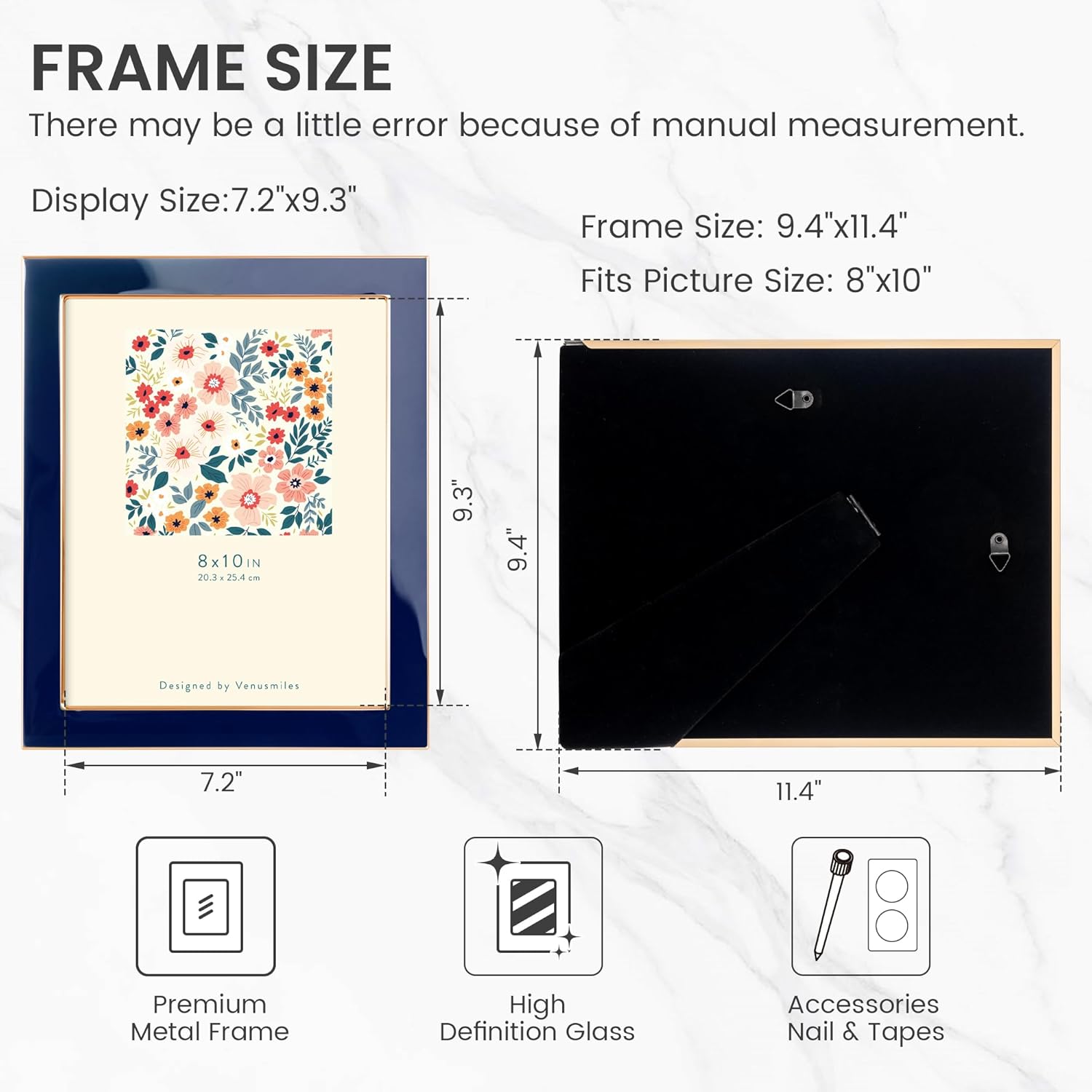8x10 Enamel Picture Frame with Gold Edge and Easel