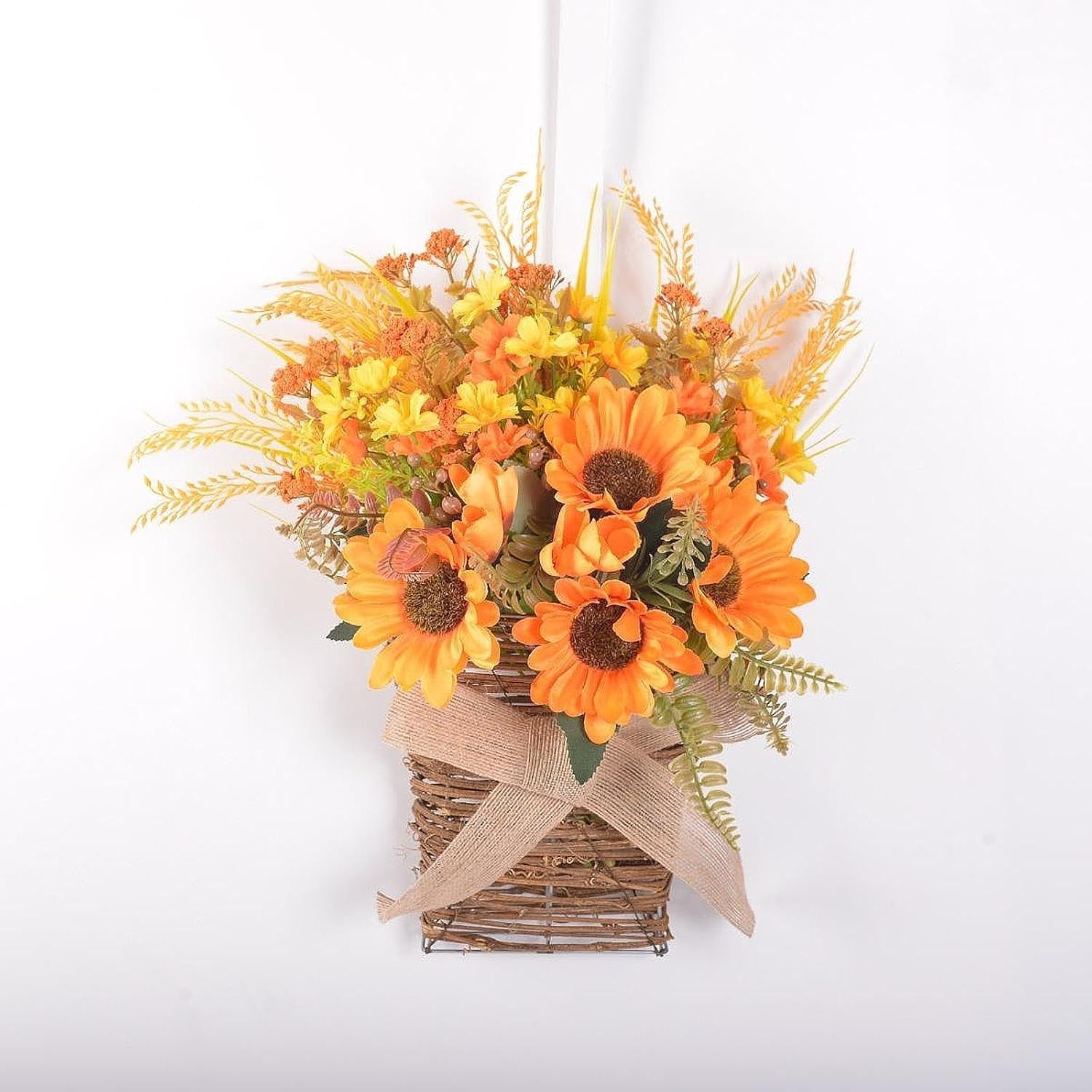 Door Hanging Basket Wreath for Front Door Floral Arrangement