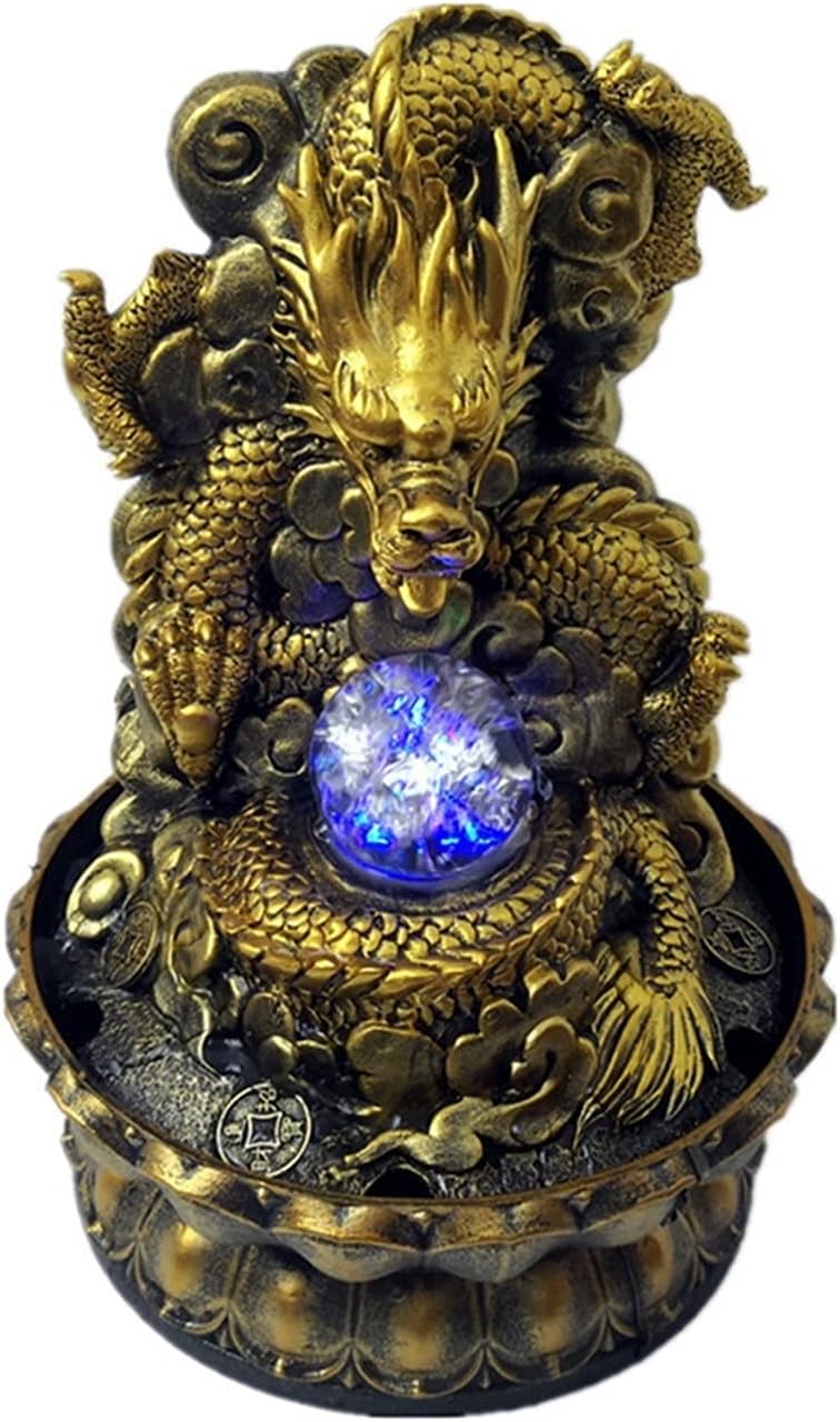 Indoor Tabletop Fountain with Chinese Dragon Decor