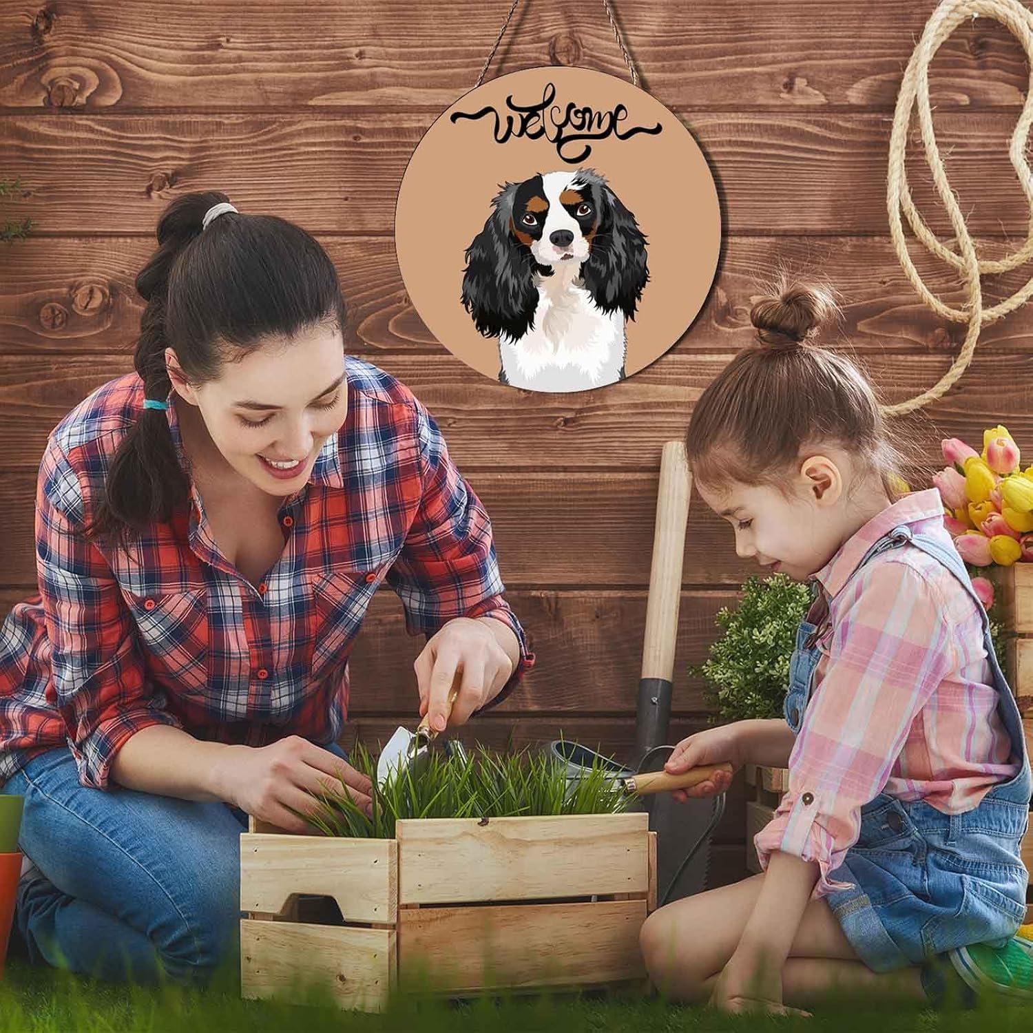Cute Puppy Dog Wreath Hanger for Front Door Welcome Sign