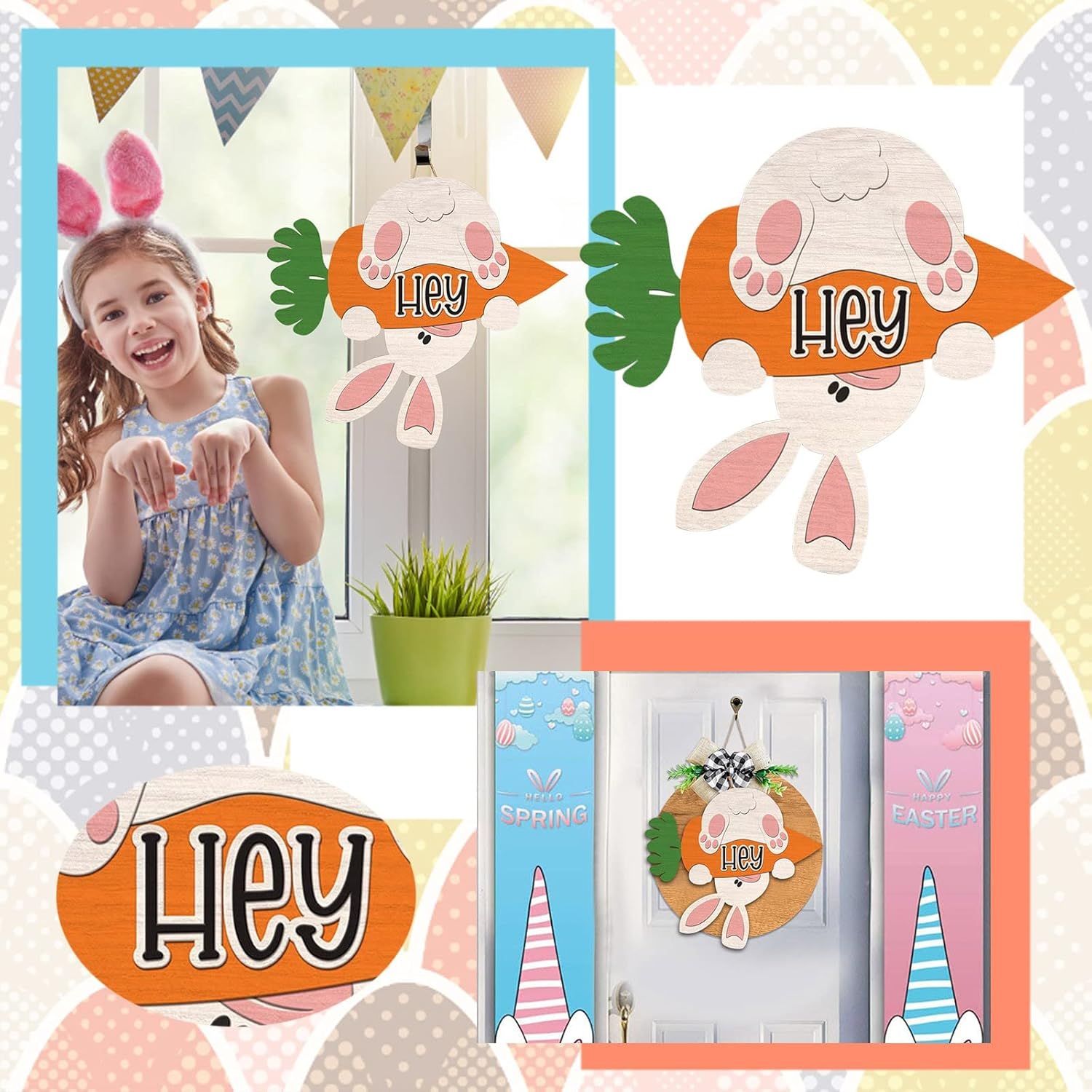 Easter Welcome Board Wooden Rabbit with Carrot Door Hanger