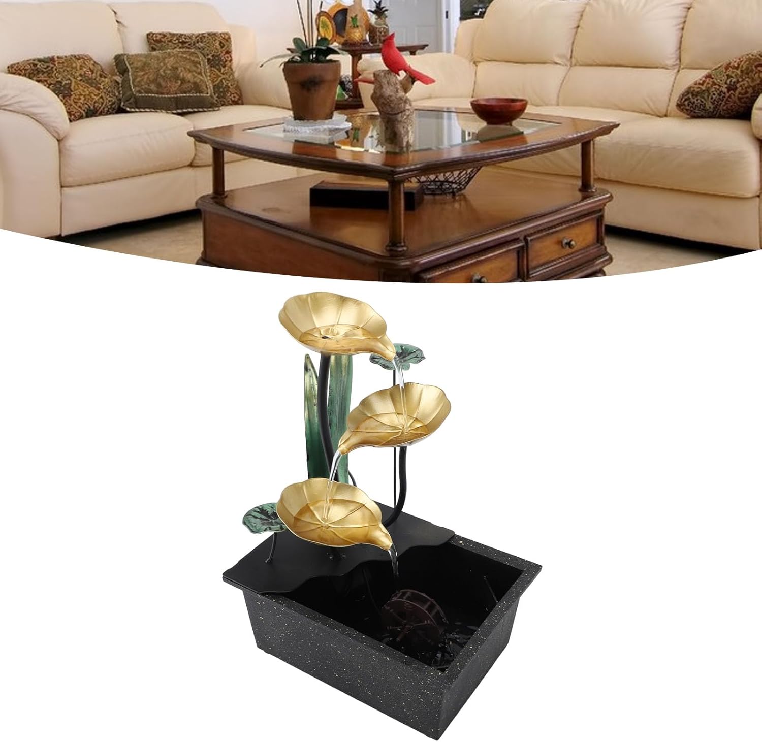 Metal Desk Fountain with Adjustable USB and LED Lights