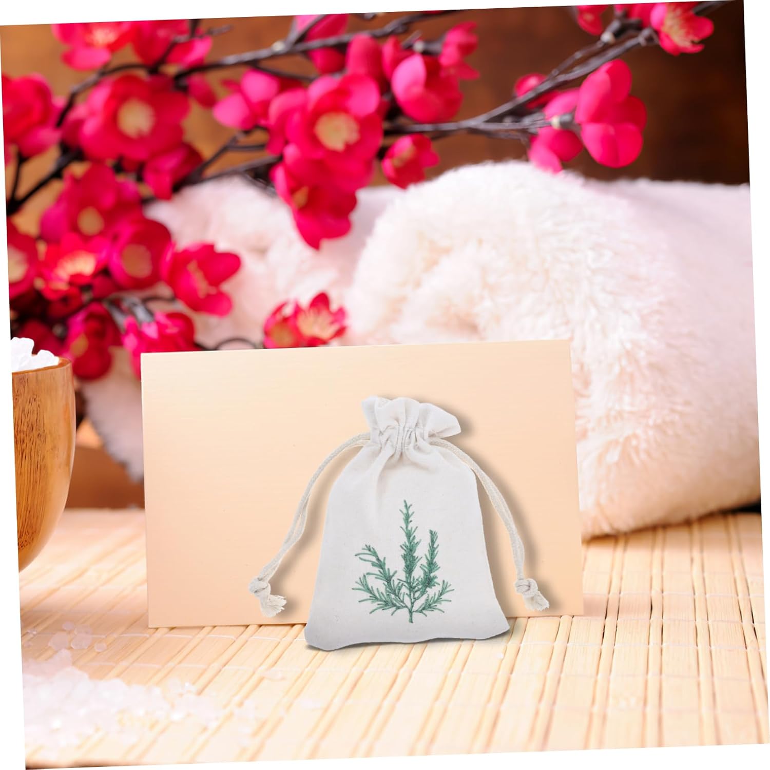 DECHOUS 10pcs Lavender Drawstring Sachet Bags with Rosemary Pattern