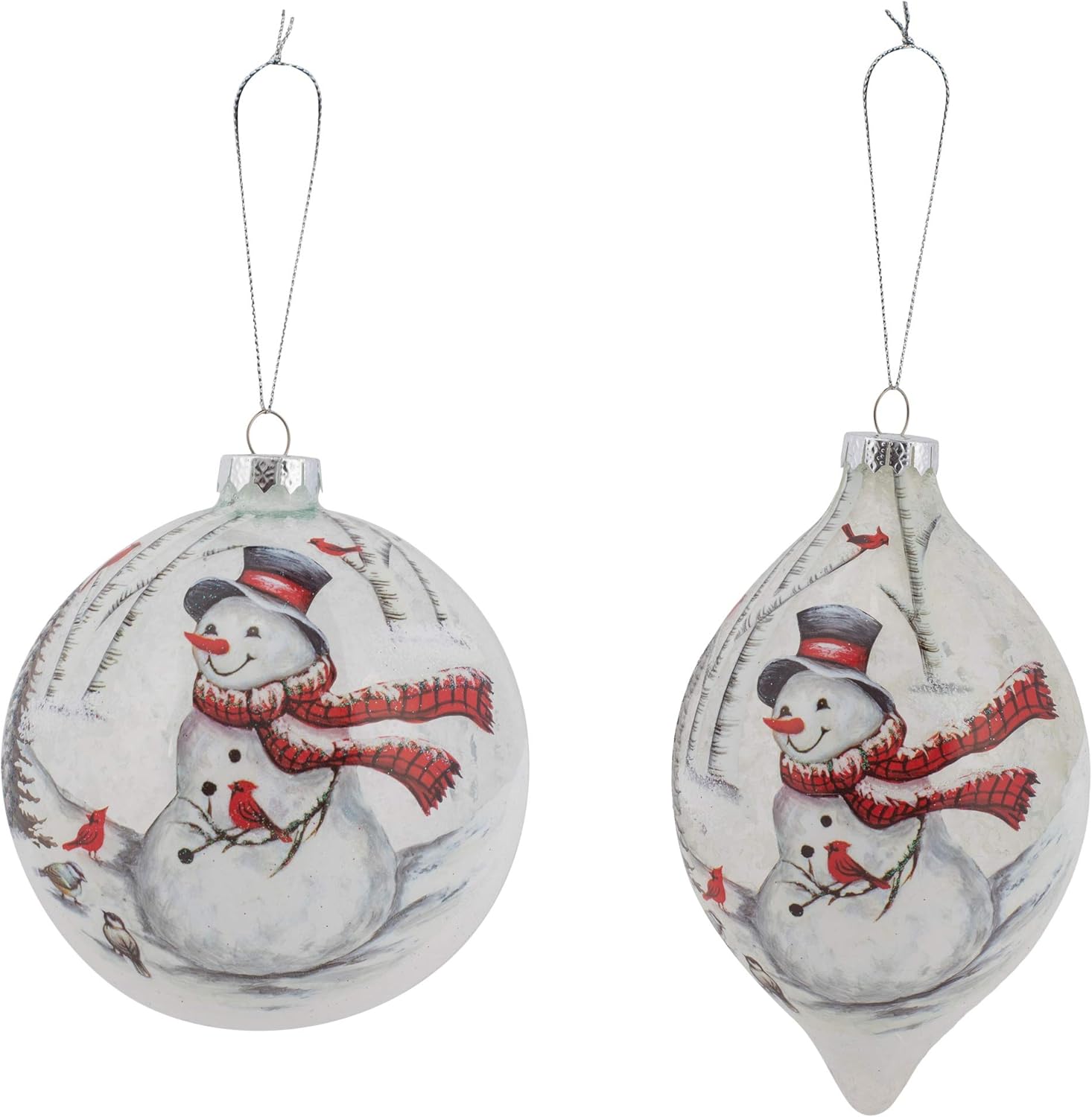 Frosted White Snowman Glass Ornament Set of 2