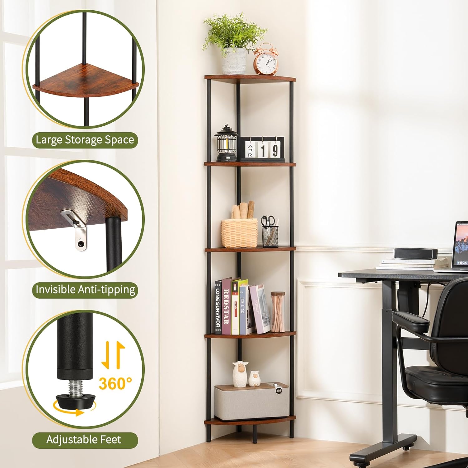 Yoobure 5-Tier Corner Shelf Stand 65 Inches Tall