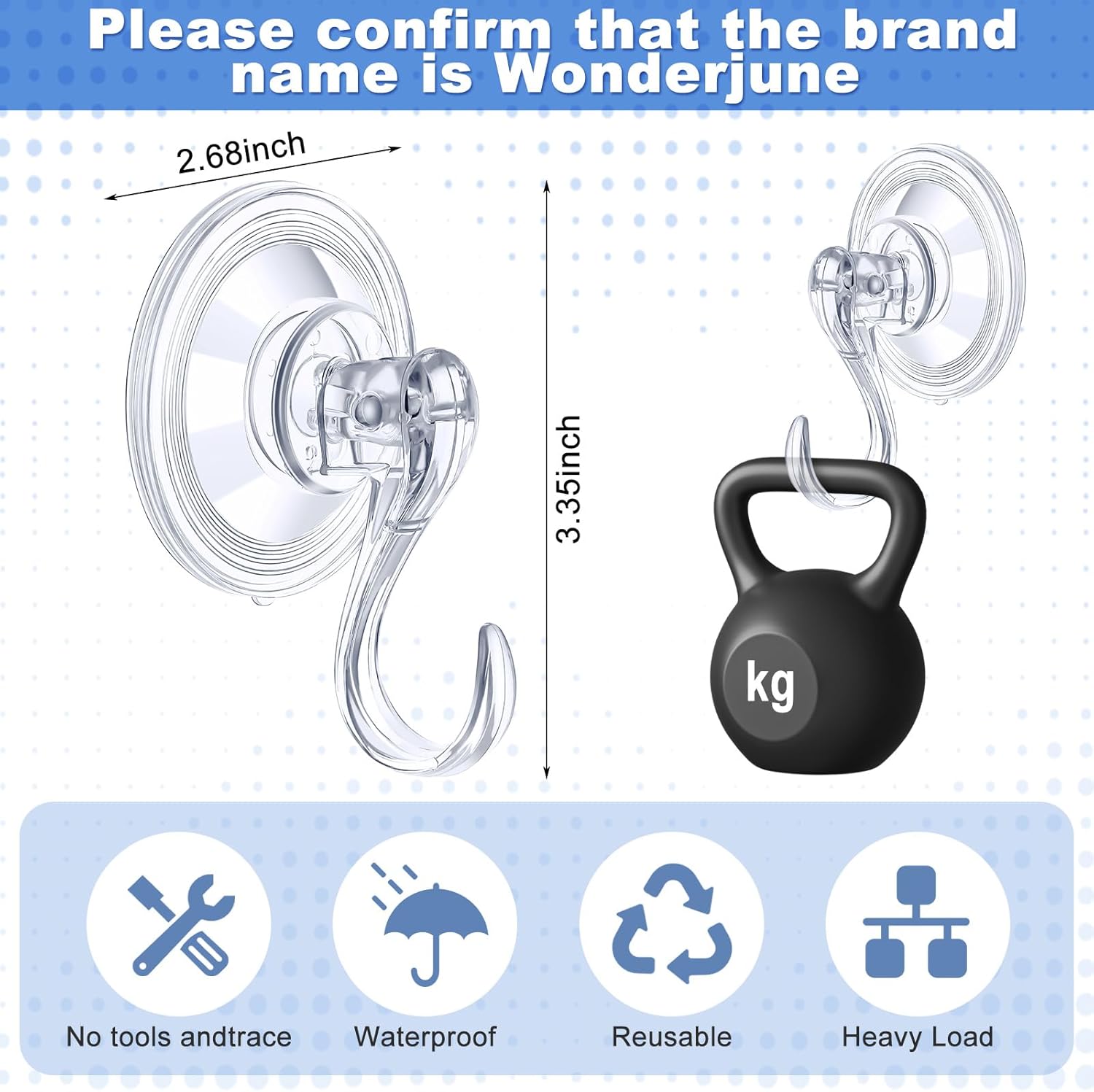 Wonderjune 6 Pcs Clear Suction Cup Wreath Hanger