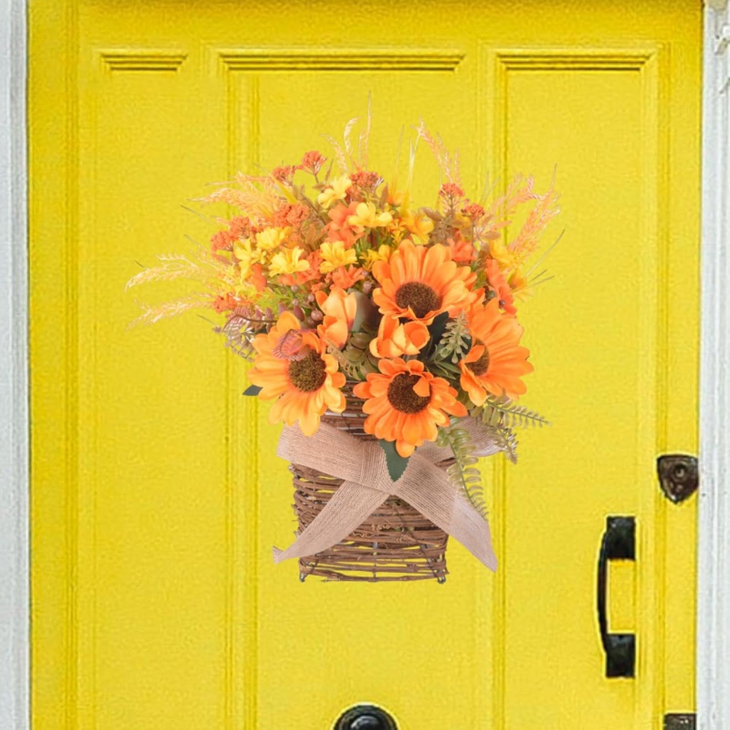 Door Hanging Basket Wreath for Front Door Floral Arrangement