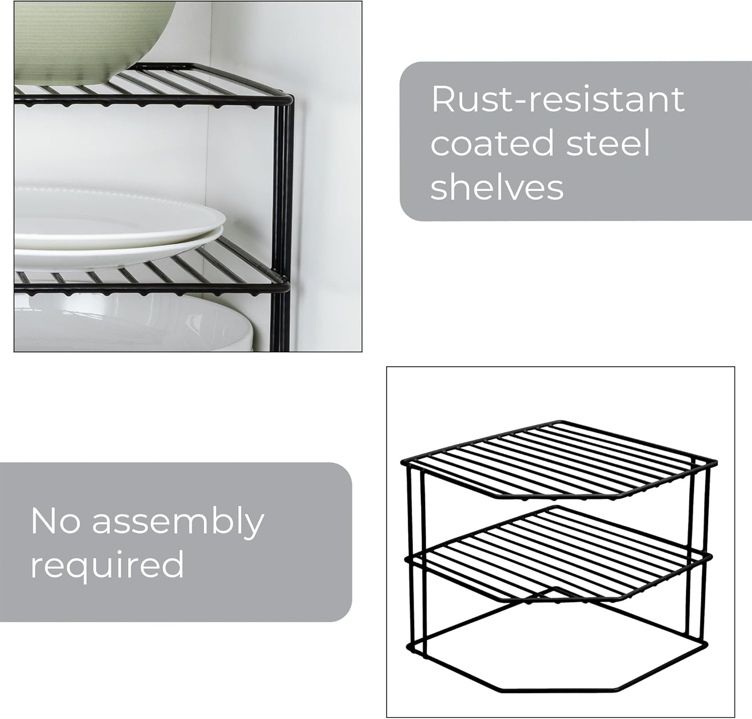 3-Tier Kitchen Corner Shelf Rack - Steel Frame - Black