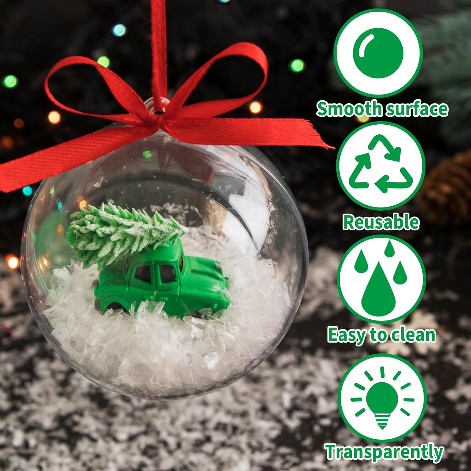 50 Pcs Clear Plastic Fillable Ornaments for Christmas Decor