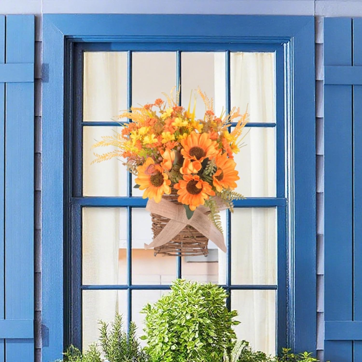 Door Hanging Basket Wreath for Front Door Floral Arrangement