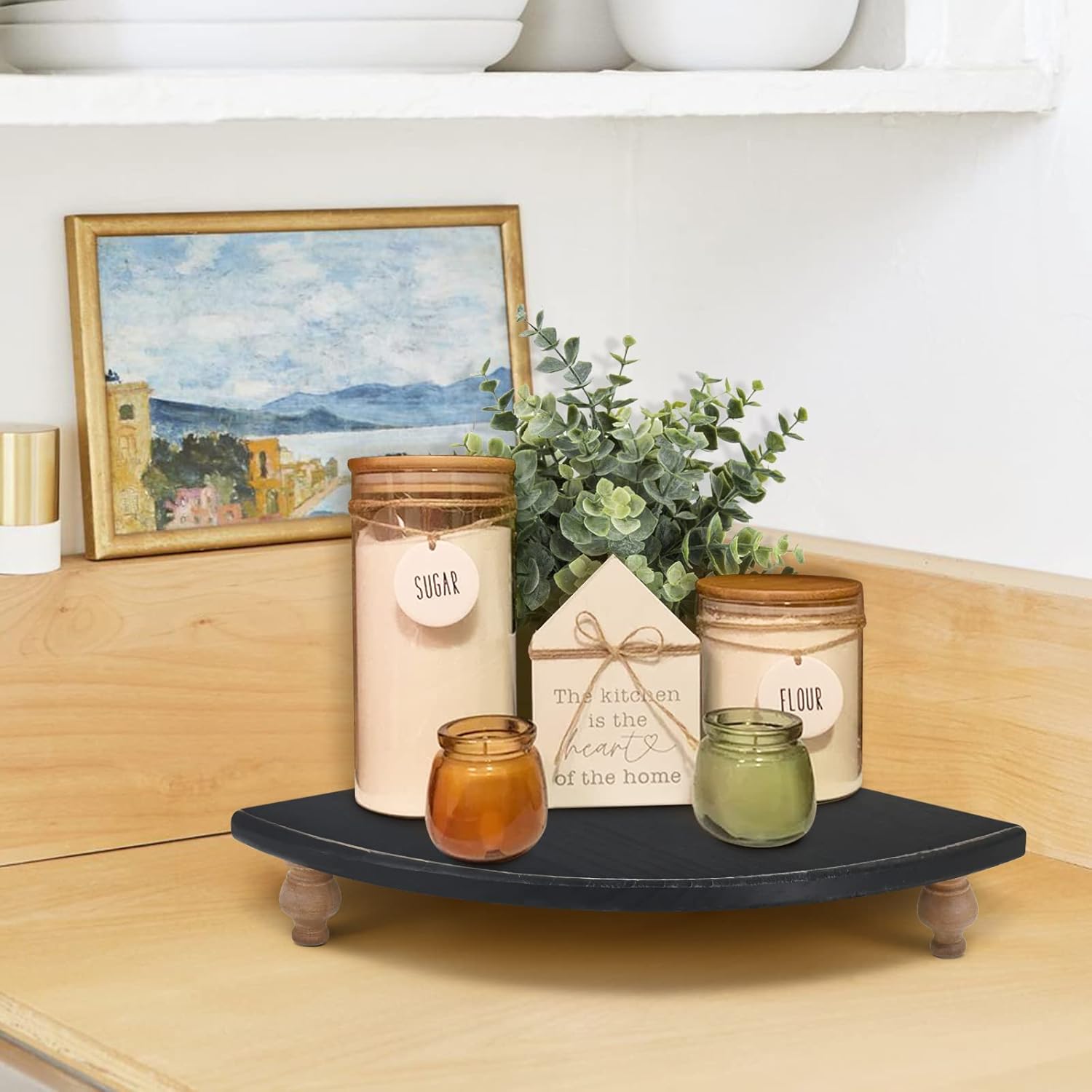 Rustic Black Wood Corner Shelf for Farmhouse Decor