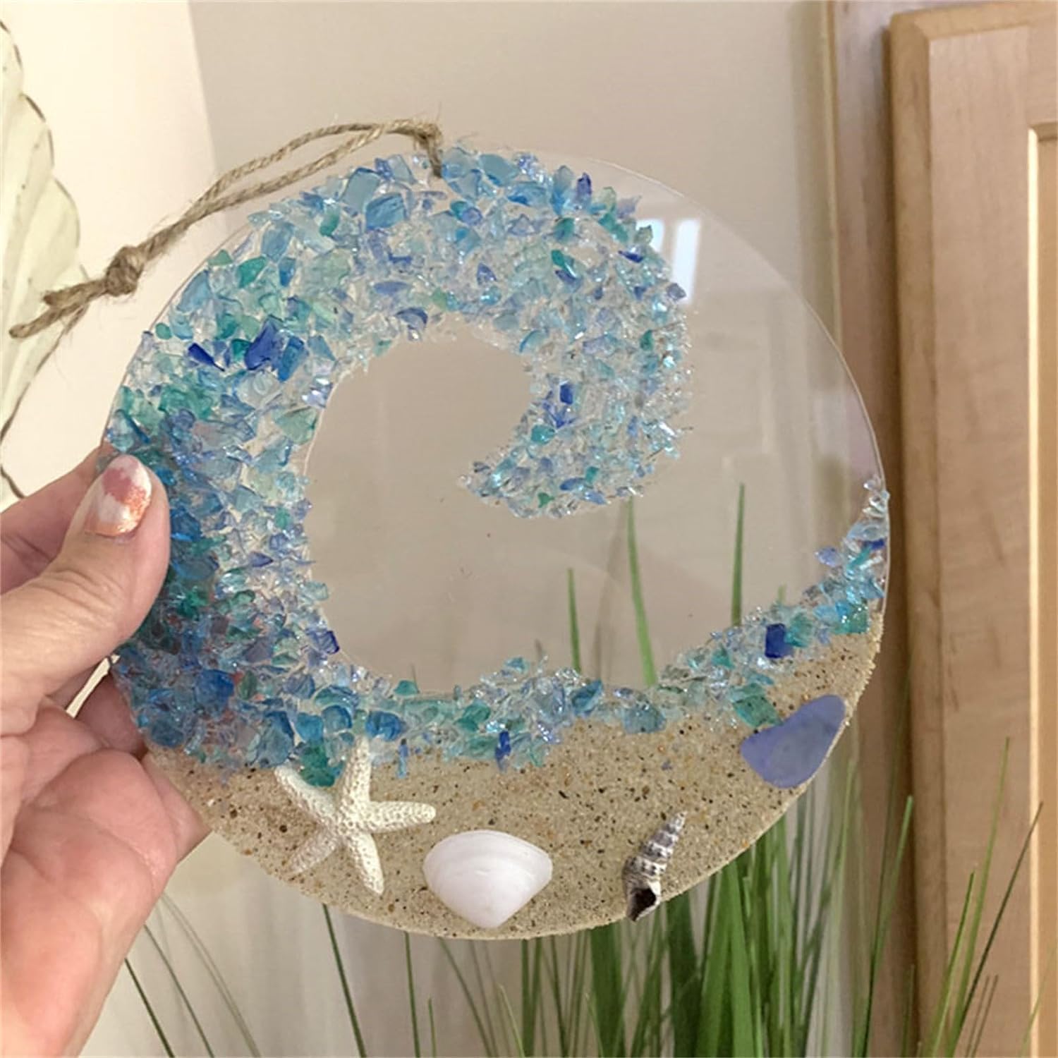 Sea Glass Suncatcher Ocean Wave Decor Hanging Ornament
