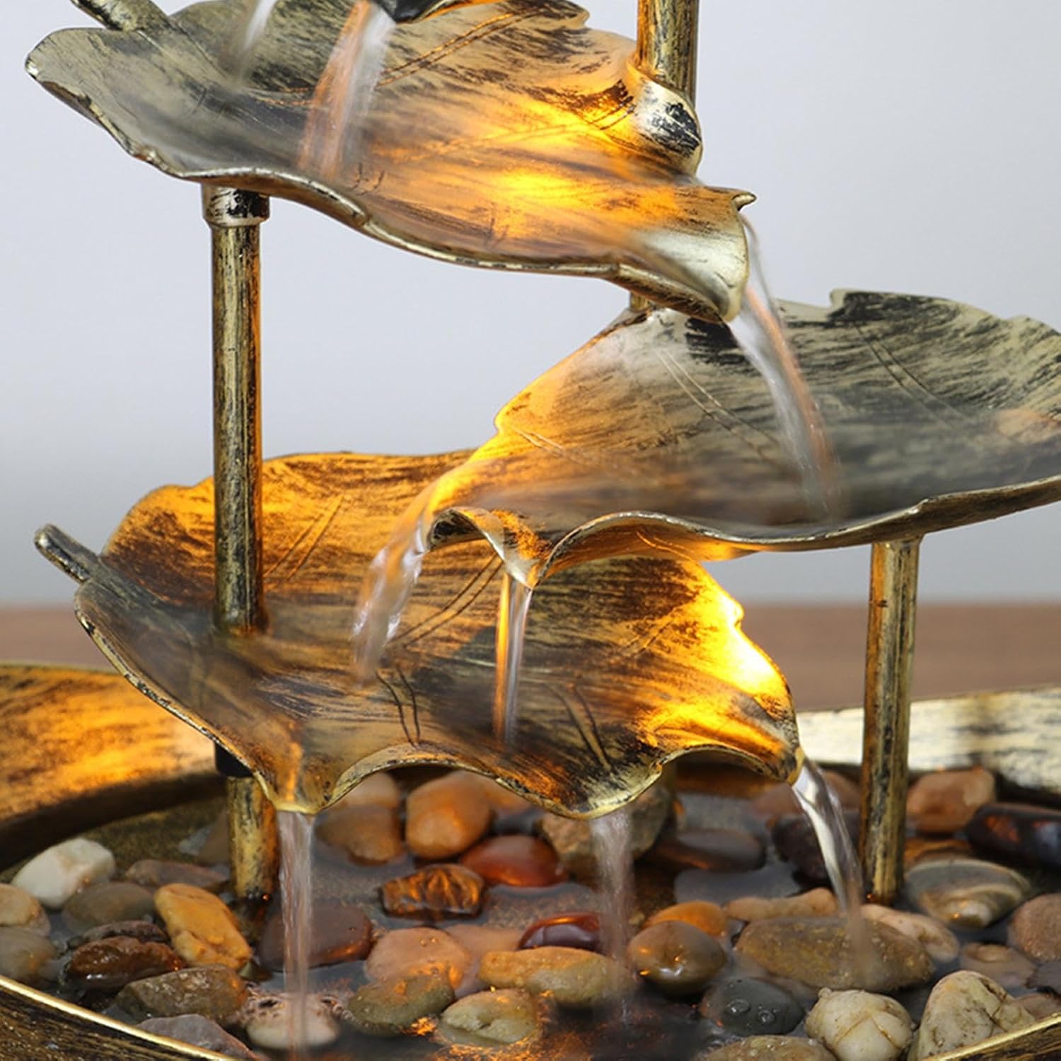 GLANSI Tabletop Water Fountain with USB LED Night Light for Bedroom