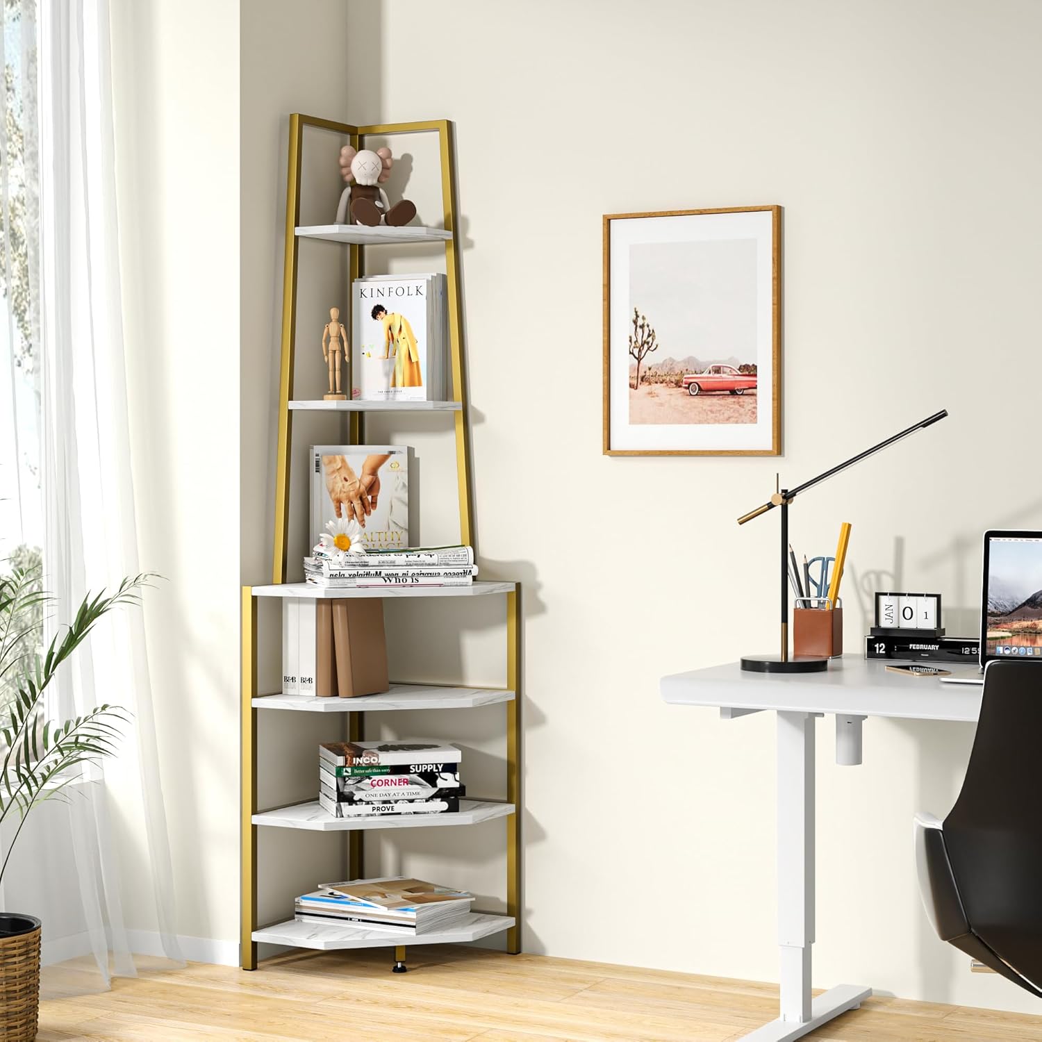 VECELO 6 Tier Corner Shelf with Metal Frame