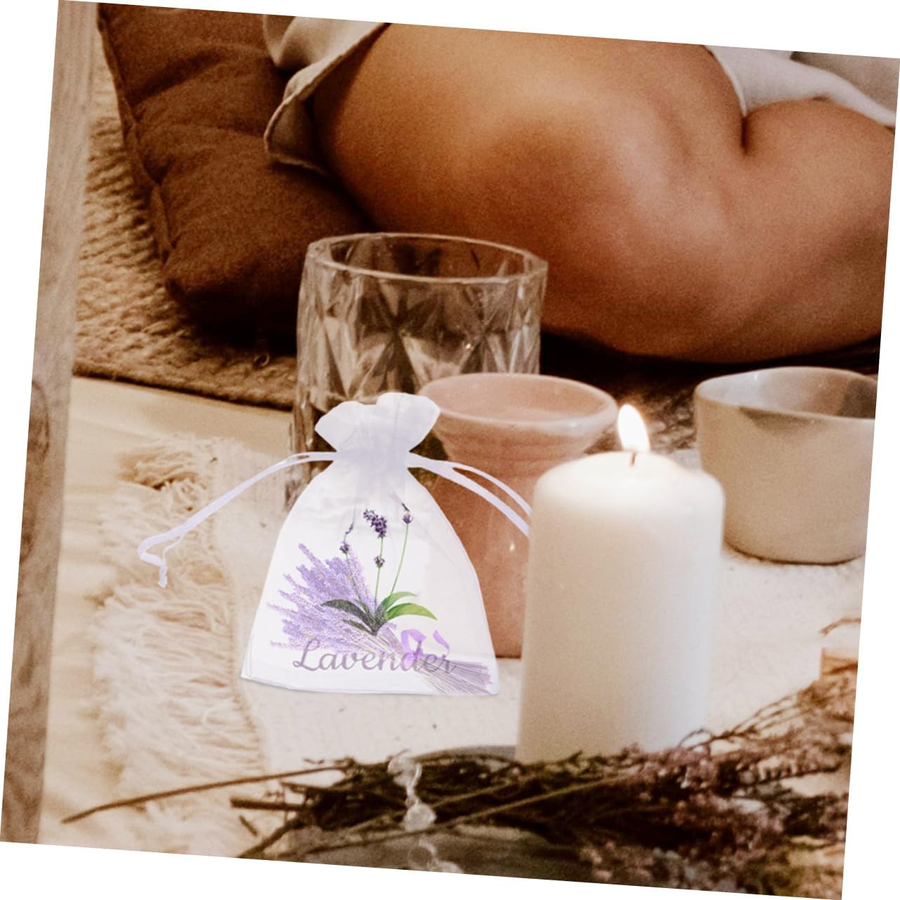 HEALLILY 50pcs Lavender Scented Mesh Sachet Bags