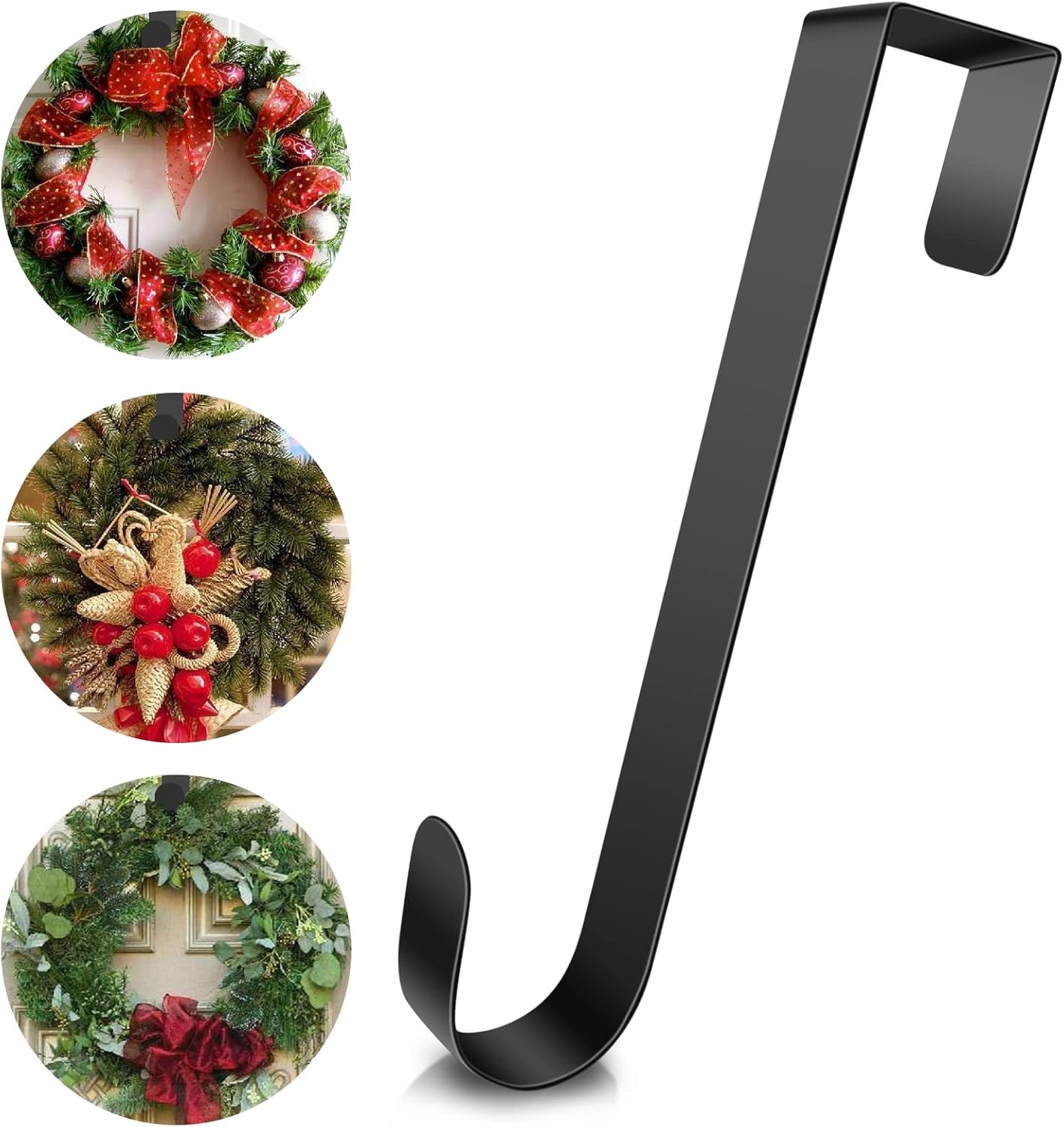 JUGEFORNI 12 Inch Black Door Wreath Hanger