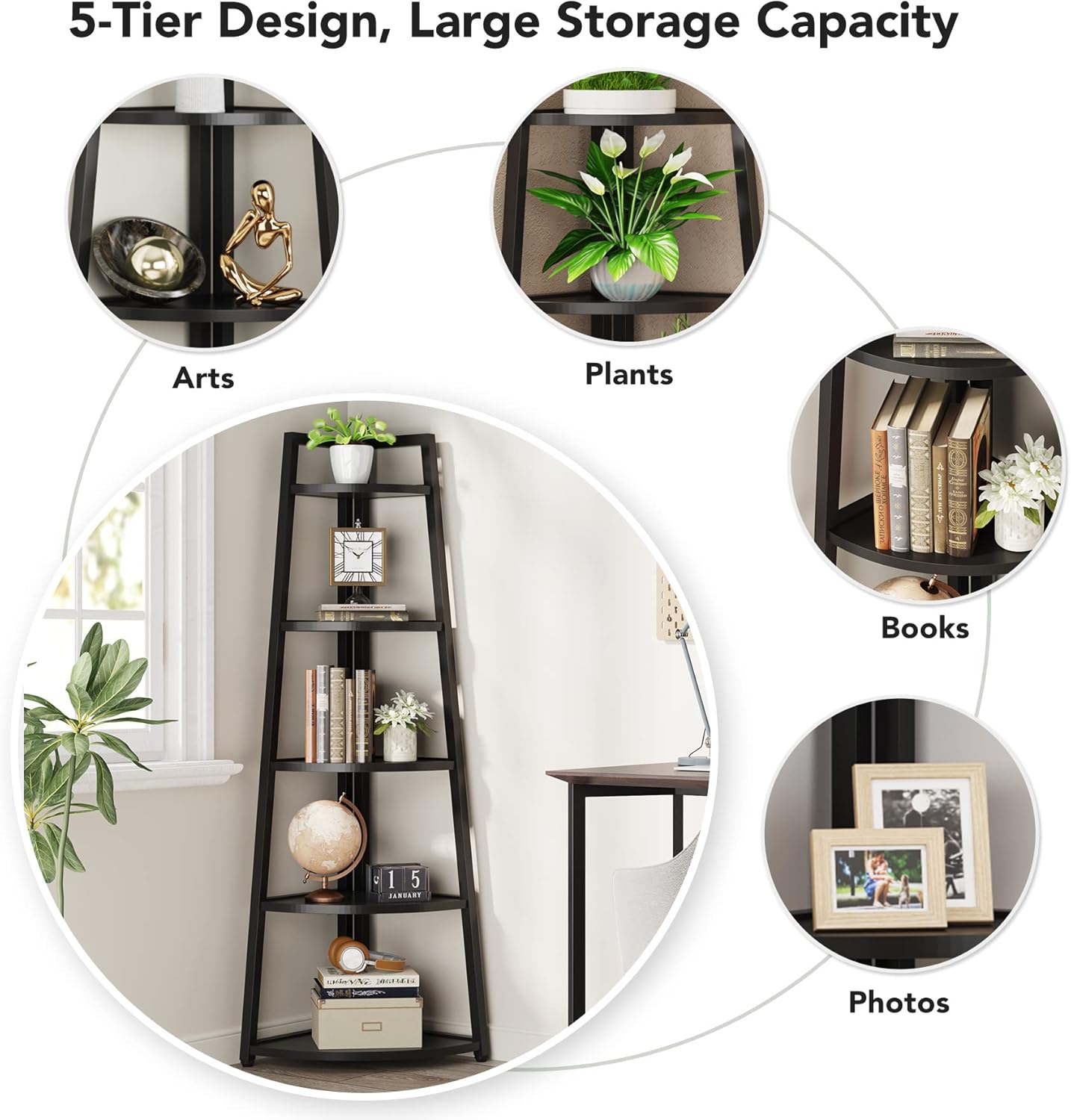 Tribesigns 70 Inch Tall Corner Shelf Black