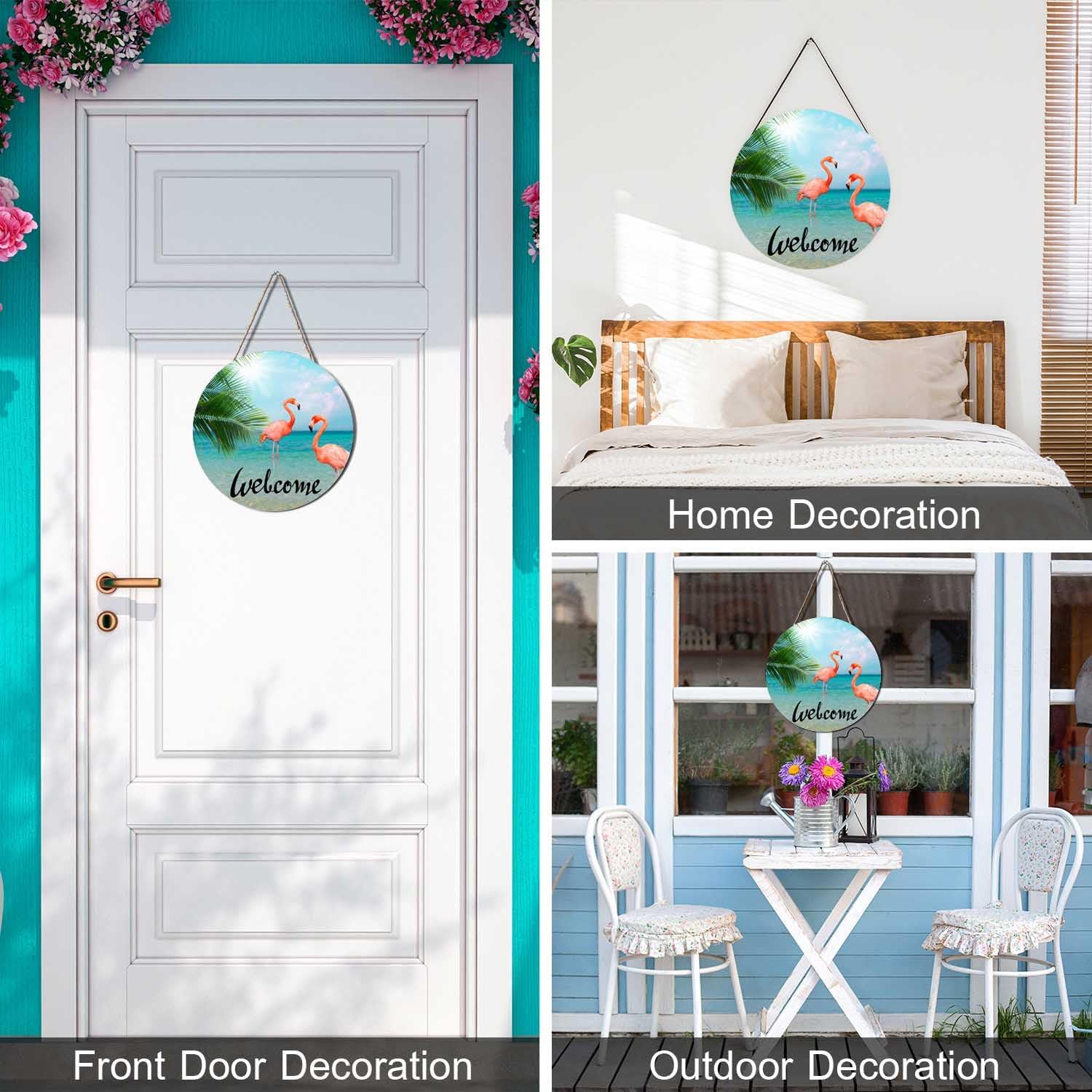 Flamingo Wreath Hangers for Front Door Welcome Sign