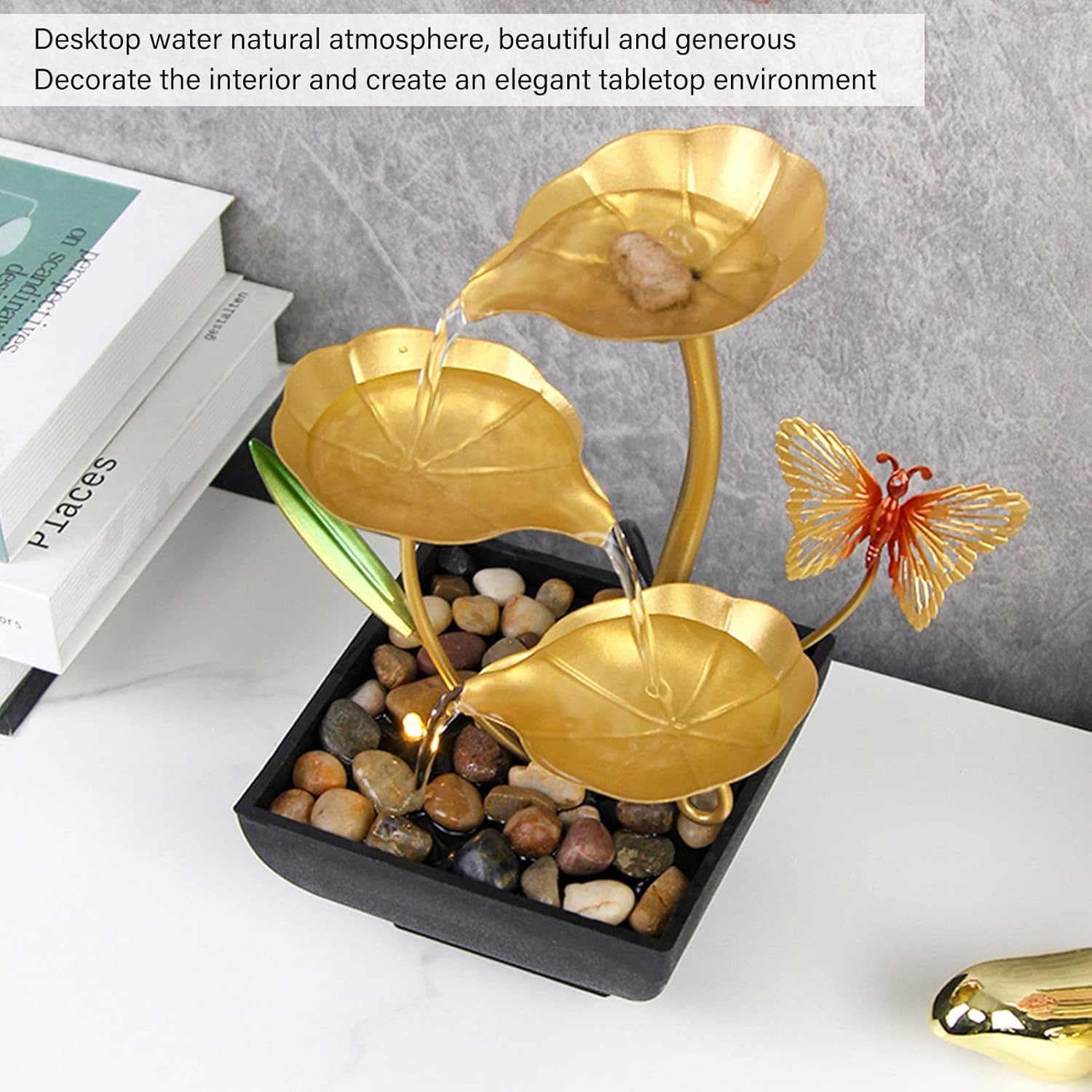 Gavigain Tabletop Fountain with LED Lights and Three Speed Settings