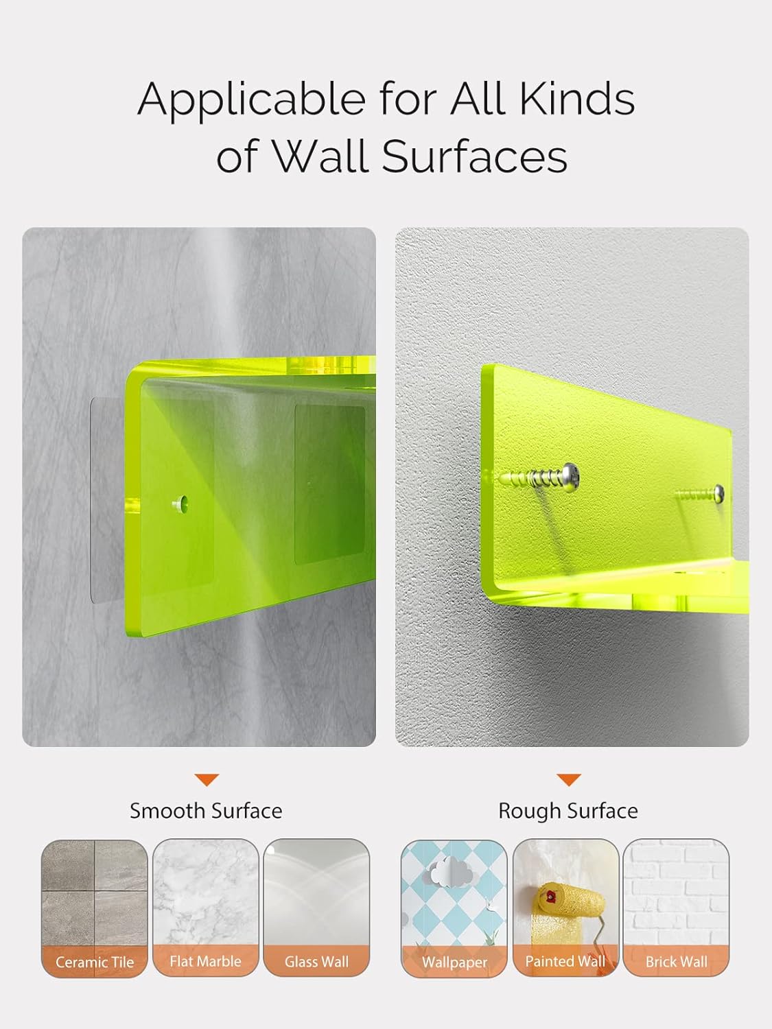 Neon Green Floating Shelf Set of 2 with Cable Clips
