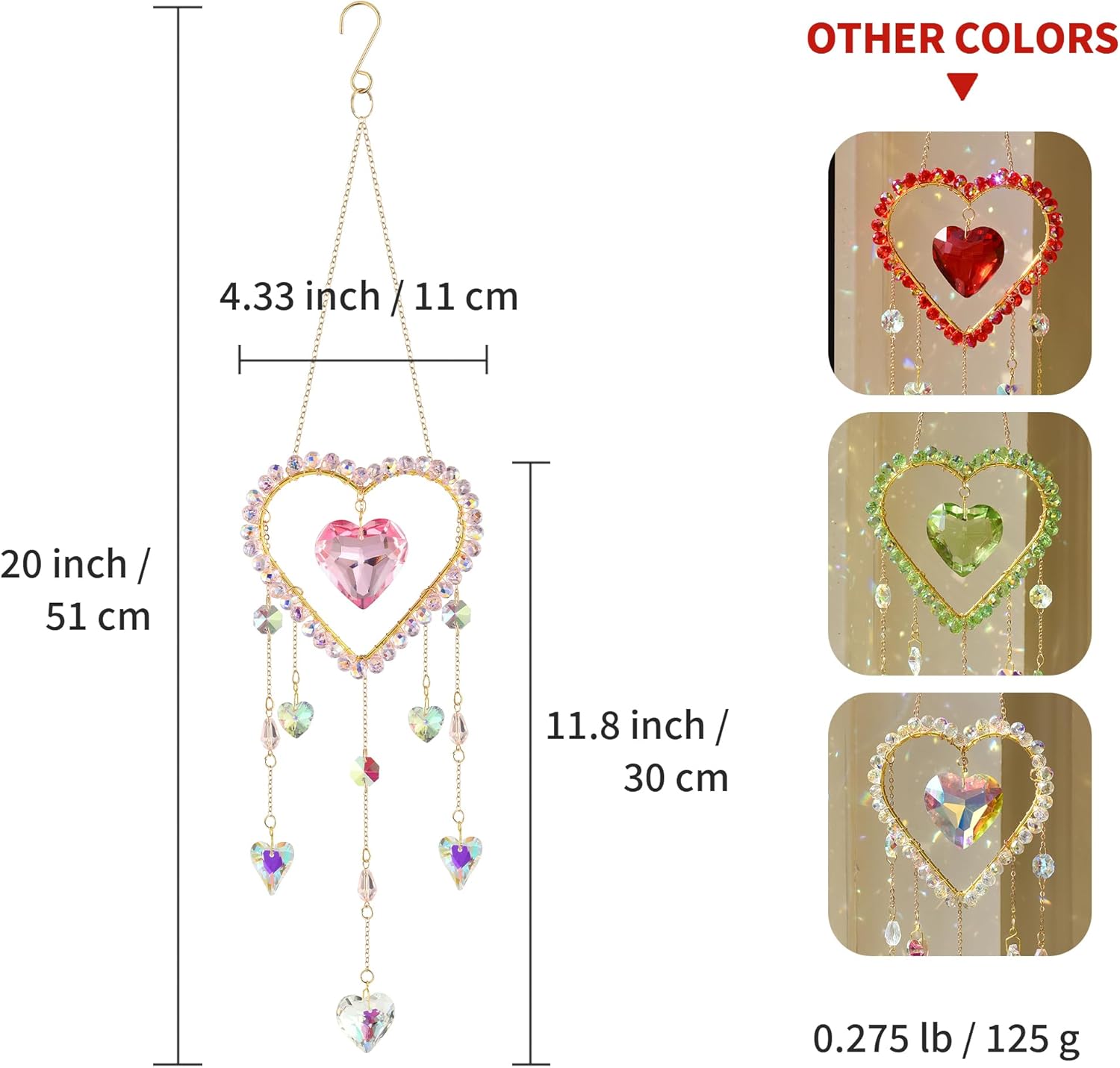 Love-Shaped Crystal Wind Chimes with Pink Heart Pendant
