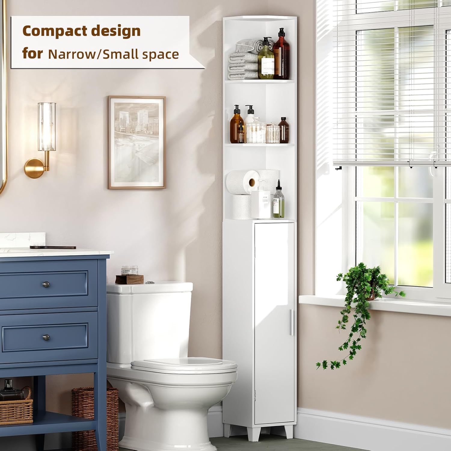MOHOPE 748 Tall Corner Cabinet with 5-Tier Shelves