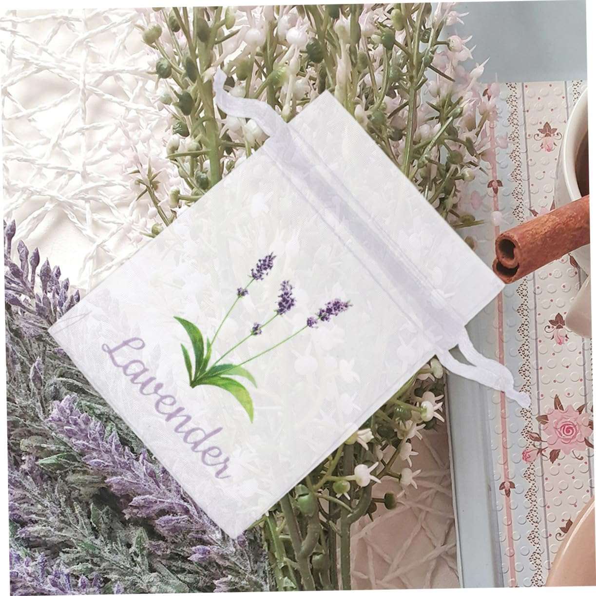DECHOUS 50pcs Lavender Sachet Bags Drawstring Pouches for Spices Tea Closet