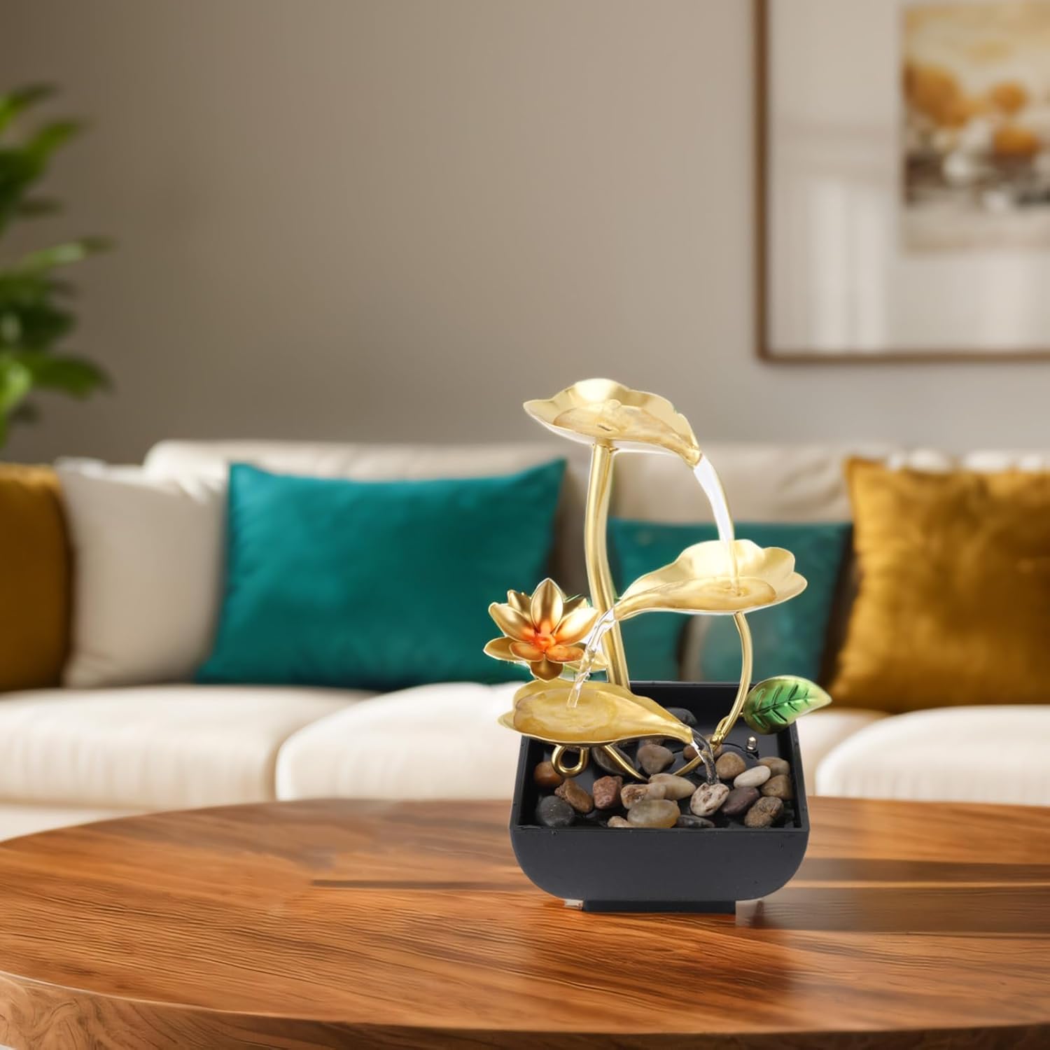 Indoor Fountain with LED Light for Home Office Bedroom