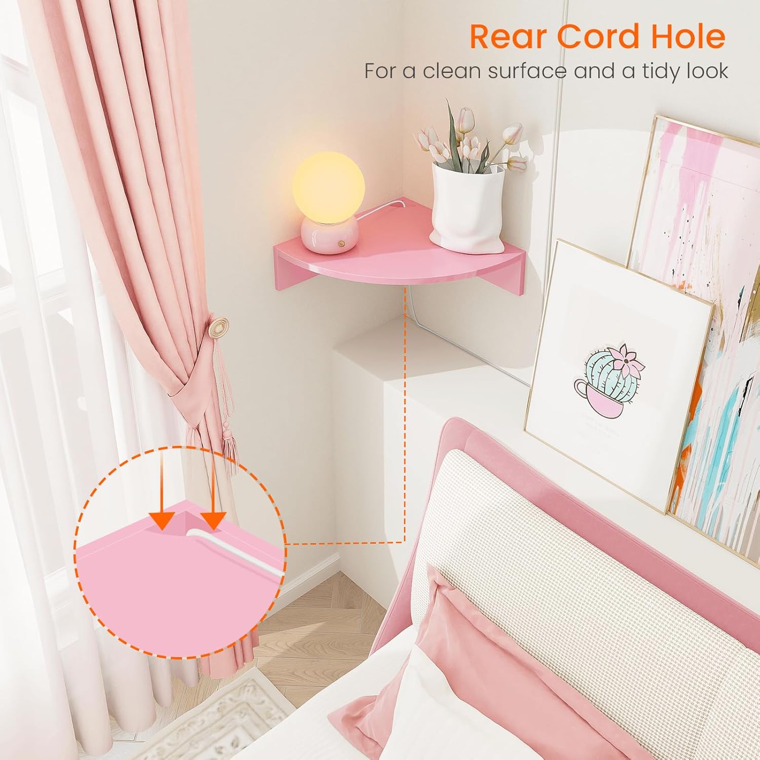 Homode Pink Corner Floating Shelves Set of 3