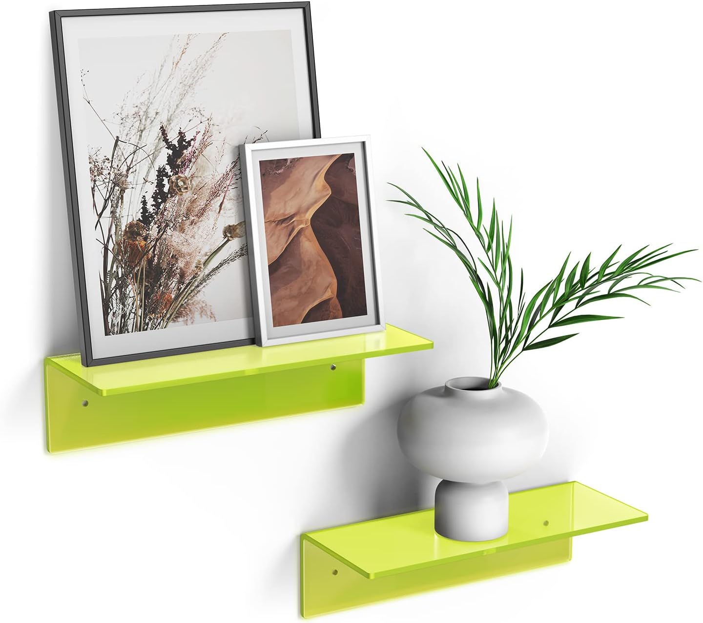 Neon Green Floating Shelf Set of 2 with Cable Clips