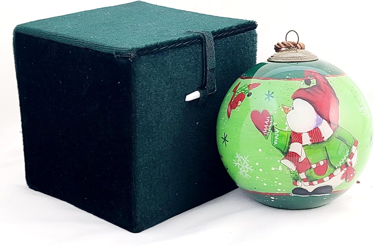 Hand-Painted Glass Snowman Birds Ornament - Unique Artisan Decor