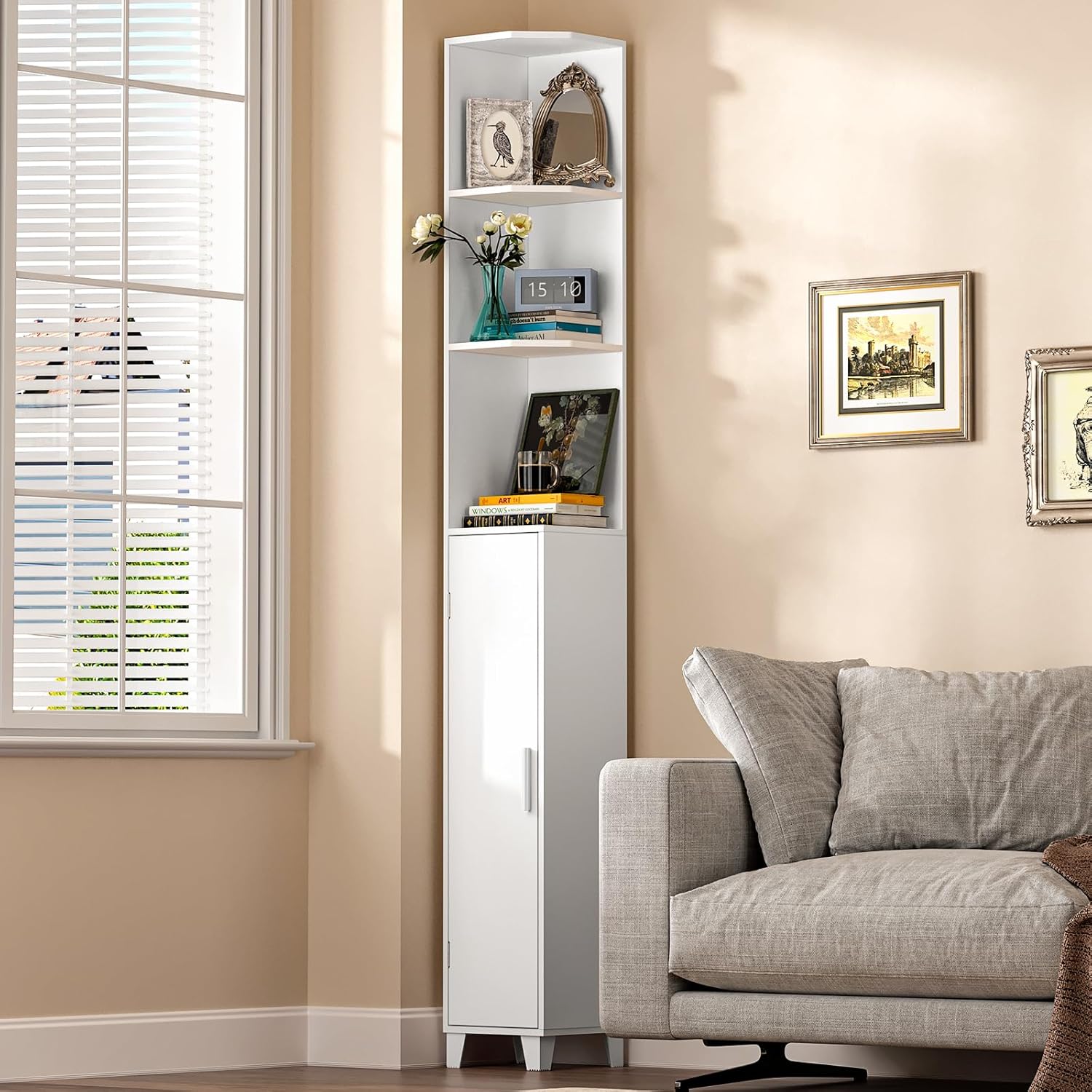 MOHOPE 748 Tall Corner Cabinet with 5-Tier Shelves