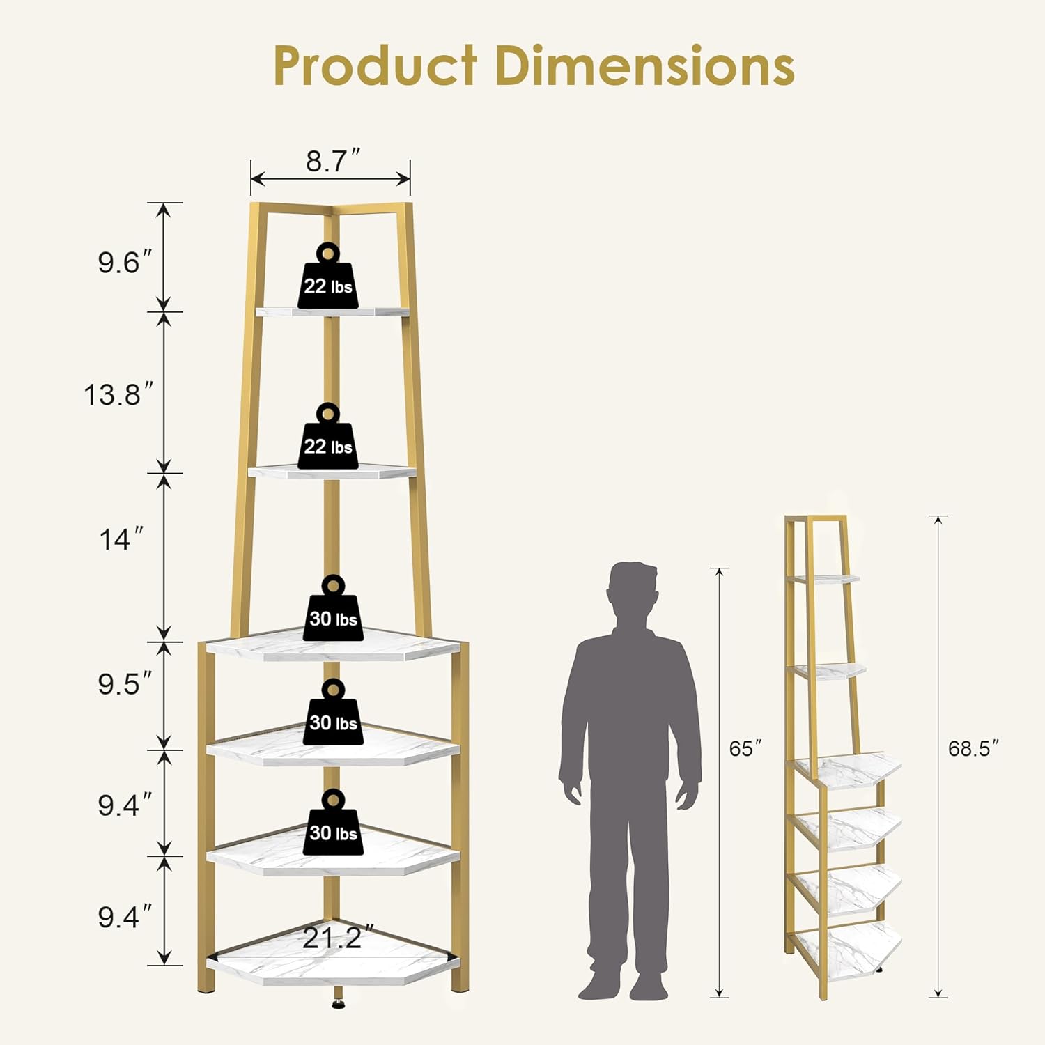 VECELO 6 Tier Corner Shelf with Metal Frame