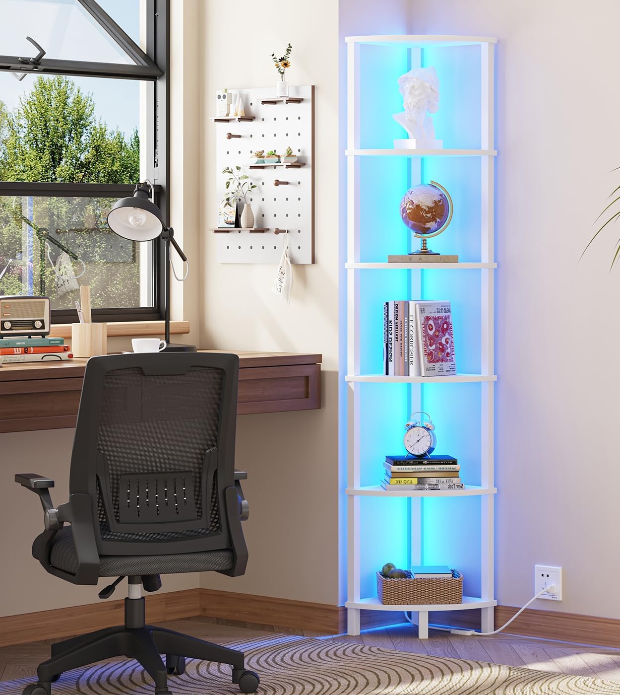 VIMBER 6-Tier Corner Bookshelf with LED Light