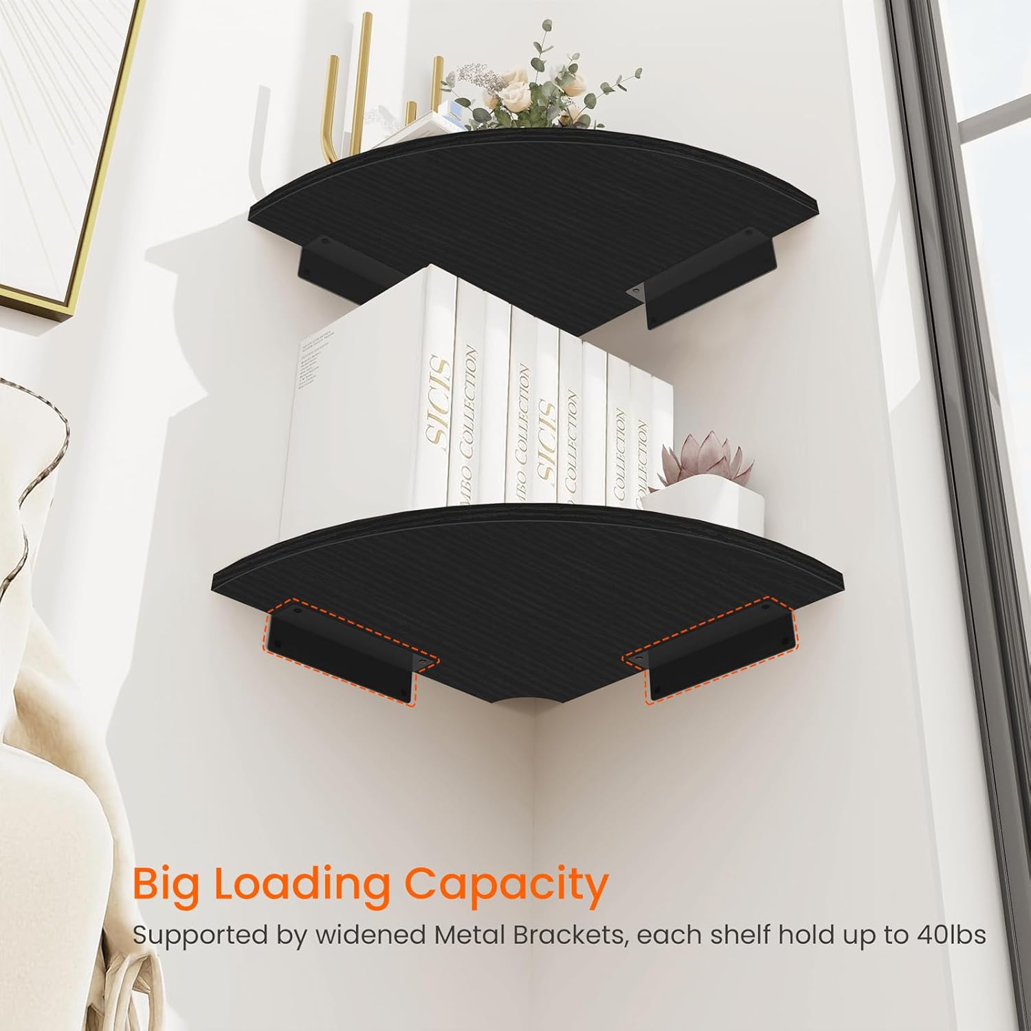 Homode Corner Floating Shelves 2 Tier Black
