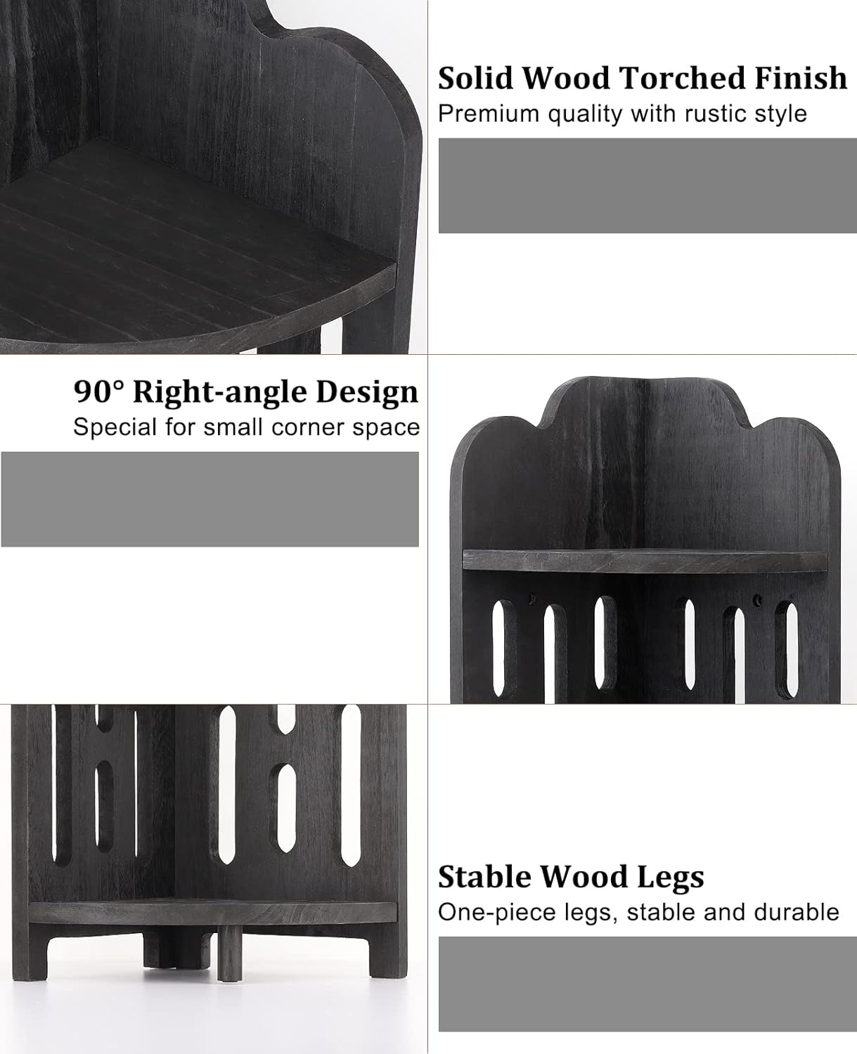 Meangood 3 Tier Solid Wood Corner Shelf Stand