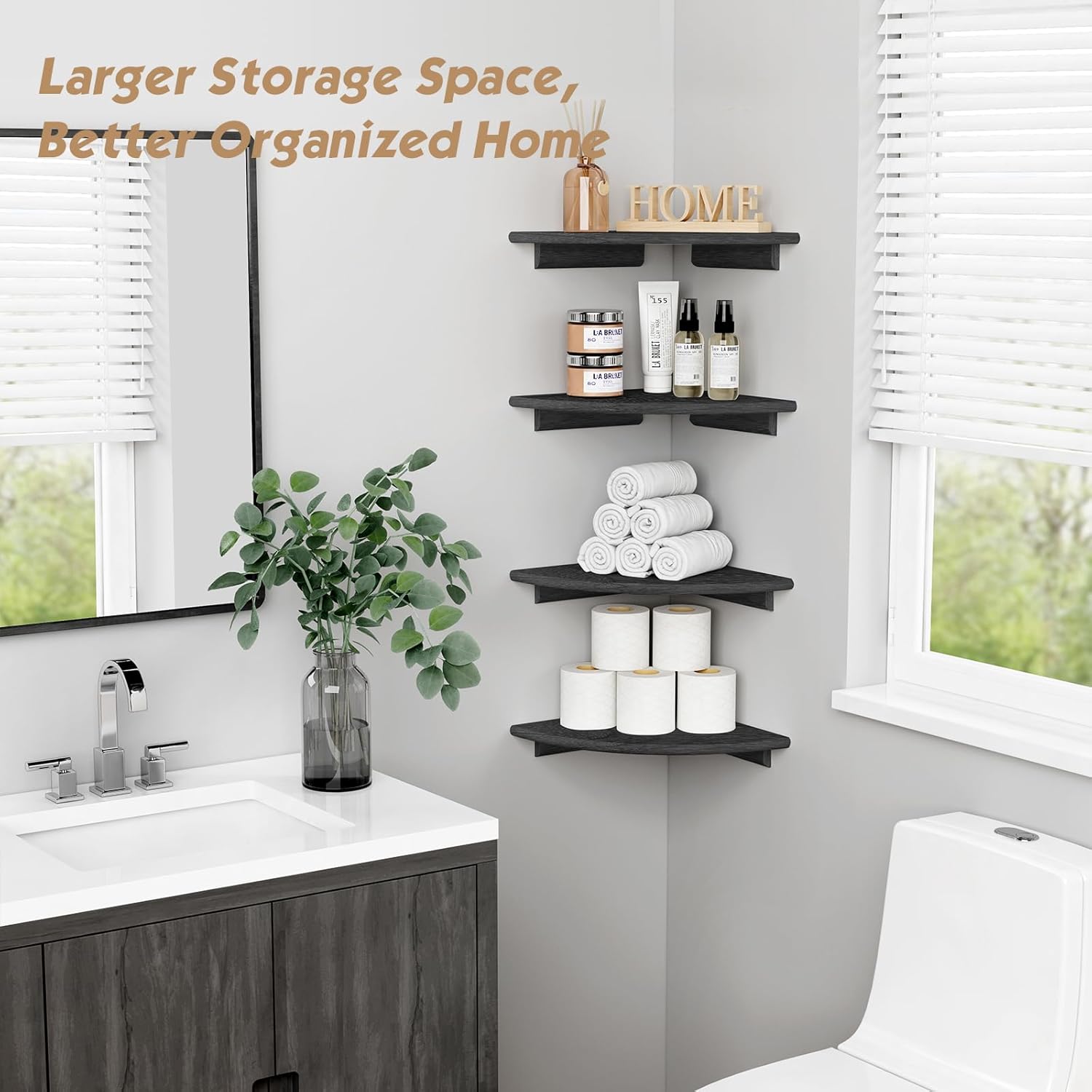 Forbena Black Floating Corner Bookshelf Set of 4